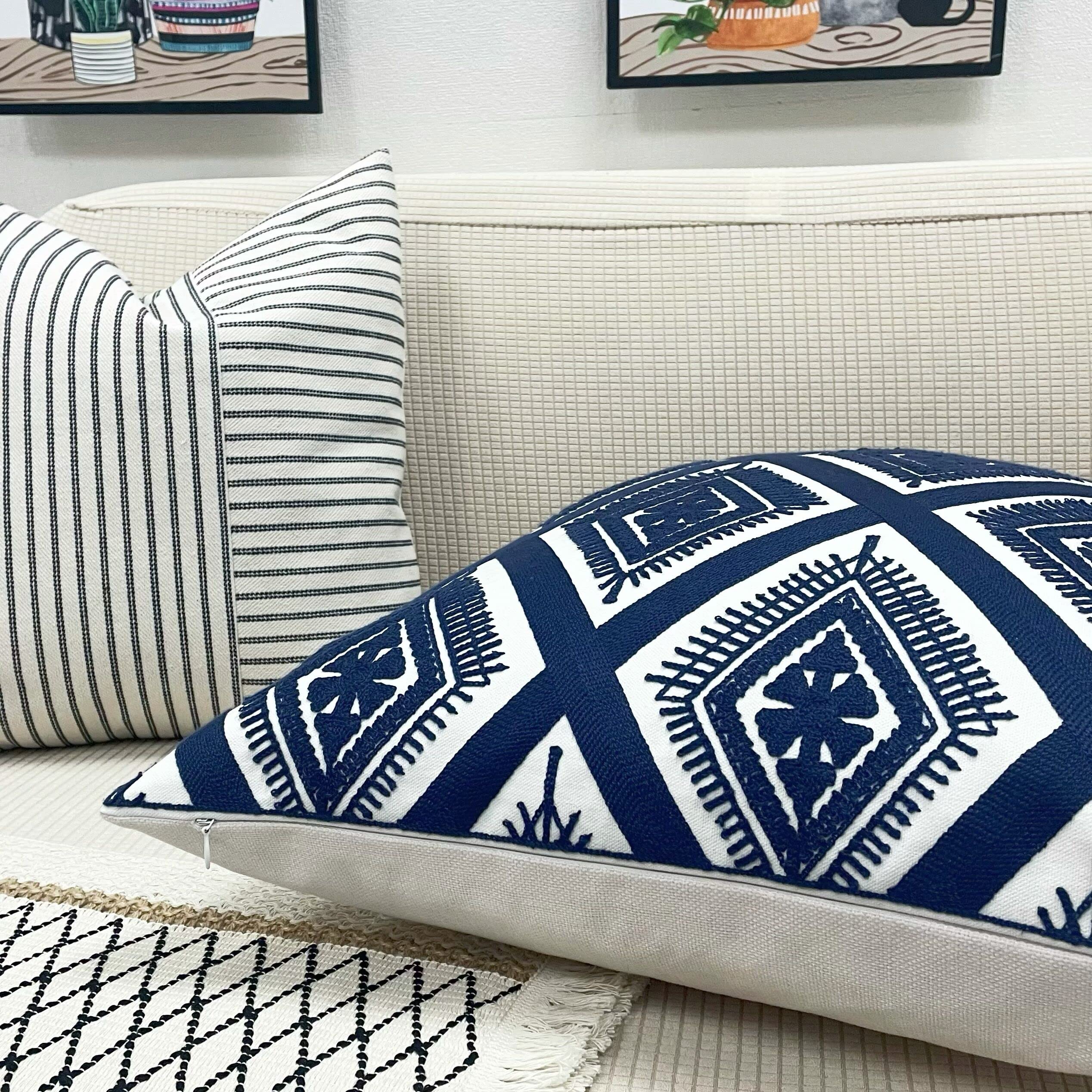 クッションカバー Cushion Cover navy line Amazon.com: Slow Cow Embroidery Cushion Cover Decorative Invisible