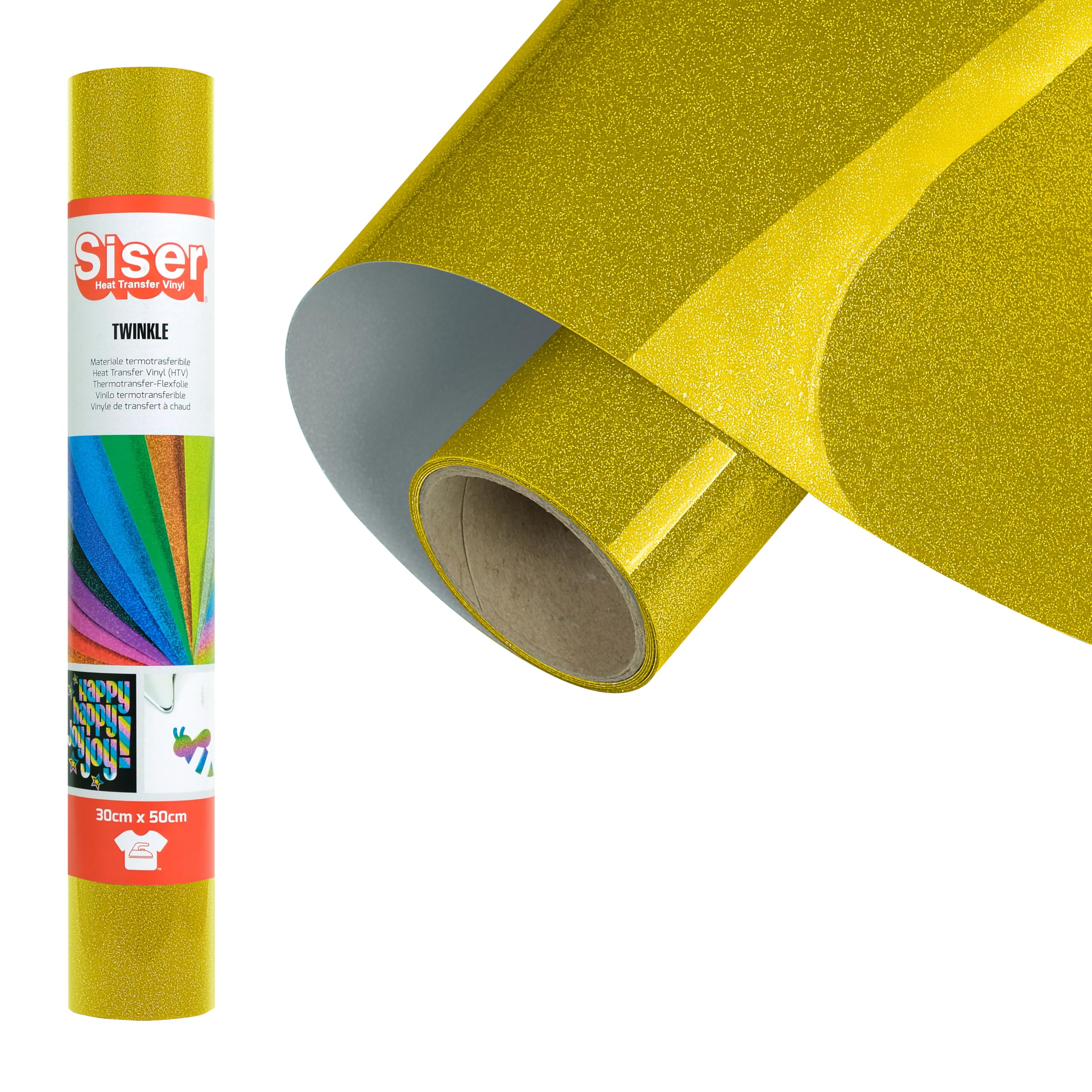 Siser Twinkle Gold Gold, 30cm x 0,5m thermotransferierbare Glitter reflektierende Vinyl für Stoff Anpassung, Kleidung und Accessoires, Bastelartikel, leicht zu schneiden