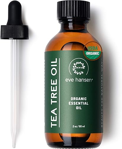 Eve Hansen Aceite esencial de árbol de té orgánico (2 onzas) | Aceite de árbol de té 100% Melaleuca Alternifolia puro para piel, cuero cabelludo,
