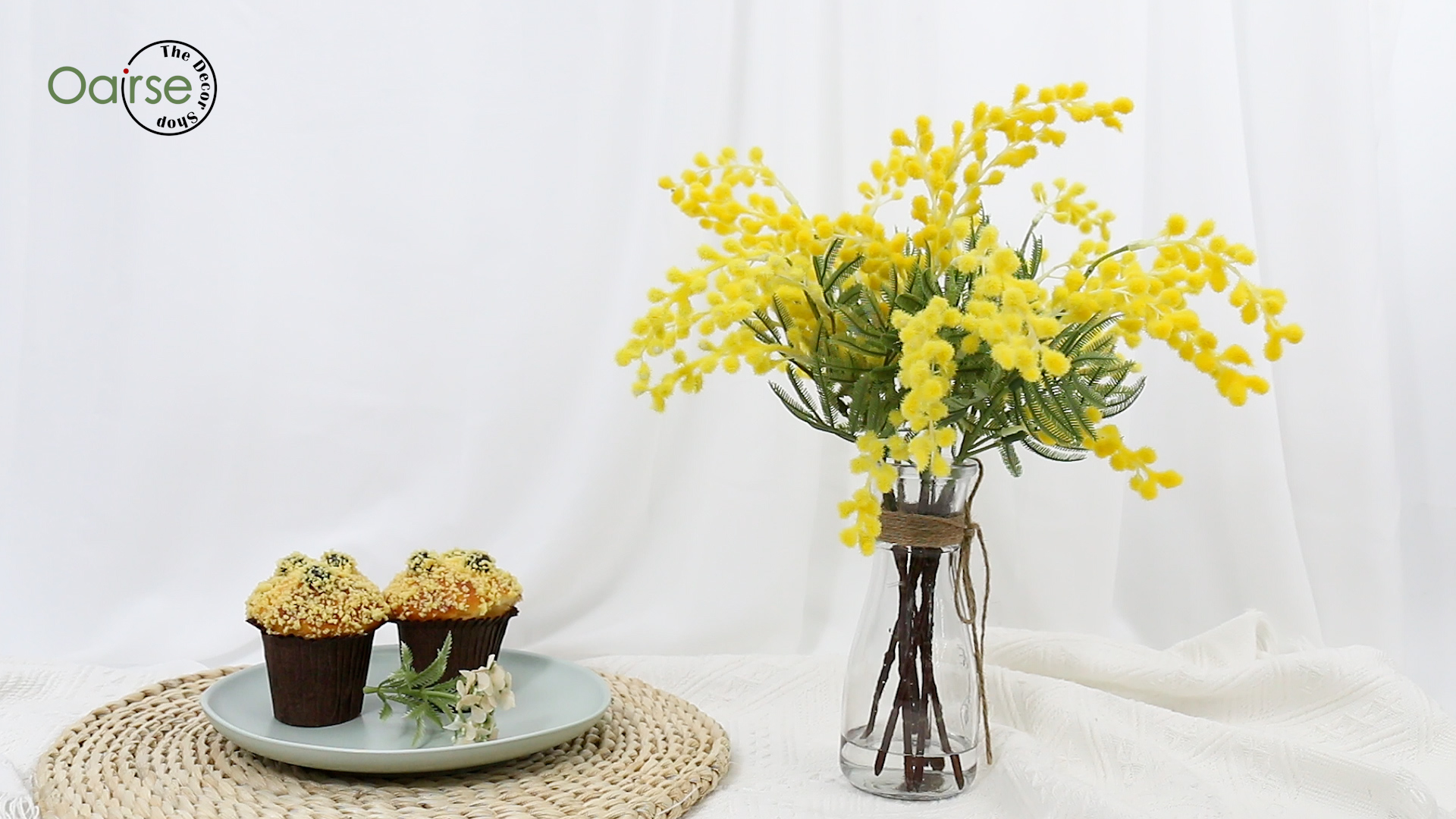 Oairse 6 Rami Fiori Artificiali Di Mimosa Gialla - 42 Cm, In Acacia, Per Decorazione Casa E Matrimoni