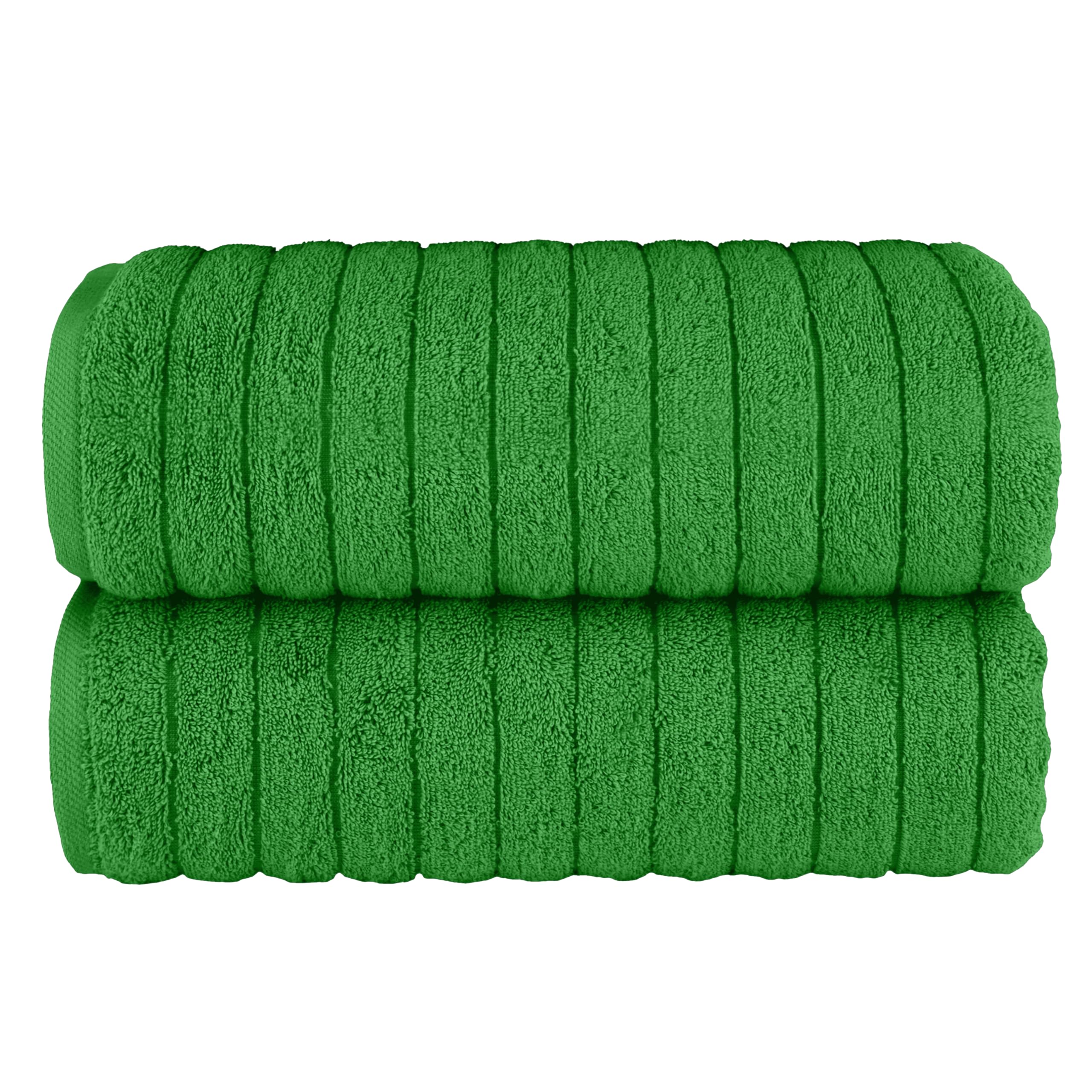 Elegant Comfort 100% Turkish Cotton Corduroy Ribbed Luxury Soft 2 Pack Bath Towels 27 x 54 Inch - Ultra Plush, Absorbent, Quick Dry, Hotel Spa Quality Towels for Bathroom Essentials, Emerald Green