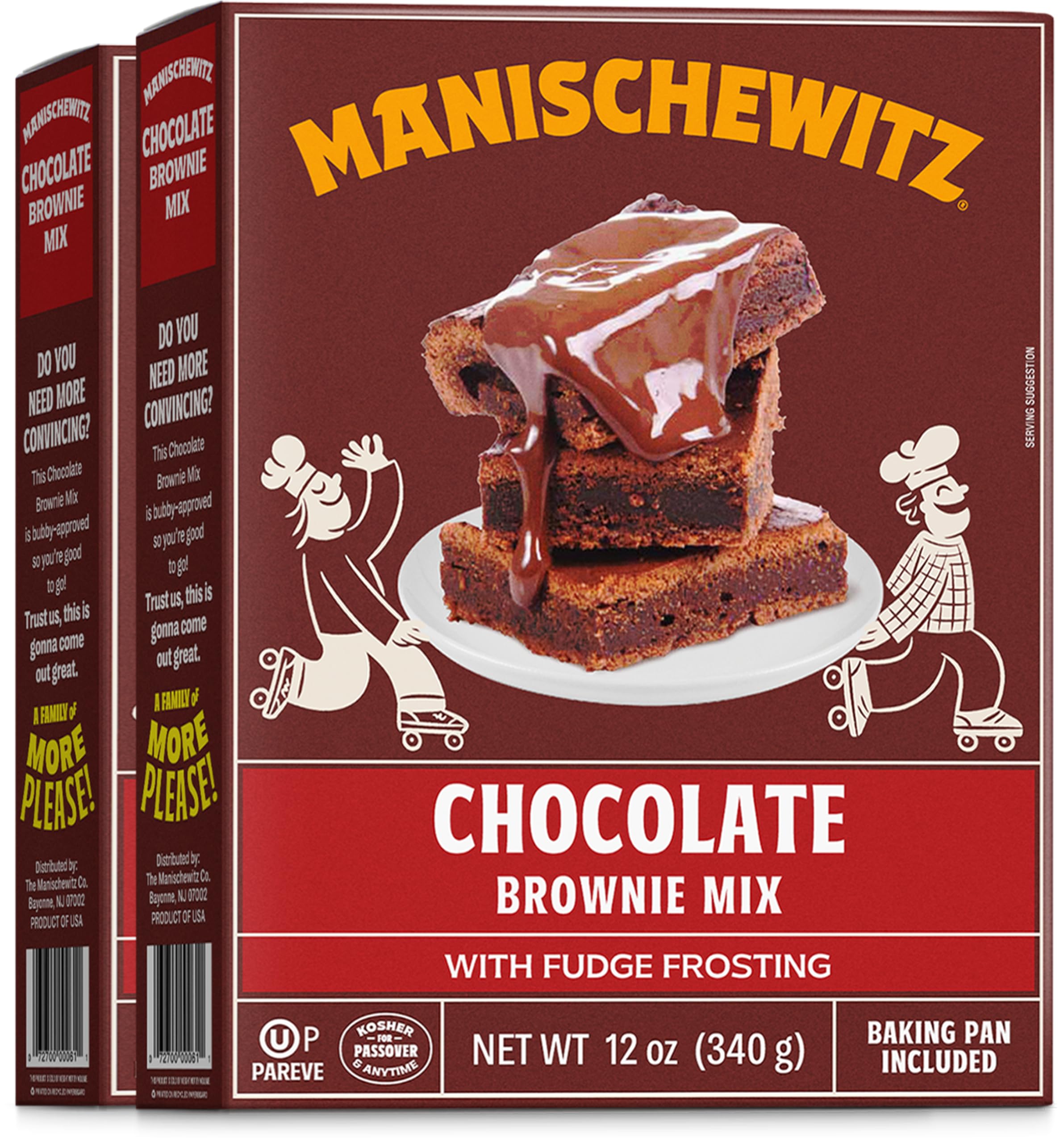 Manischewitz Chocolate Brownie Mix With Fudge Frosting, Dairy Free 12oz (2 Pack) | Grain Free, Kosher for Passover, Baking Pan Included!