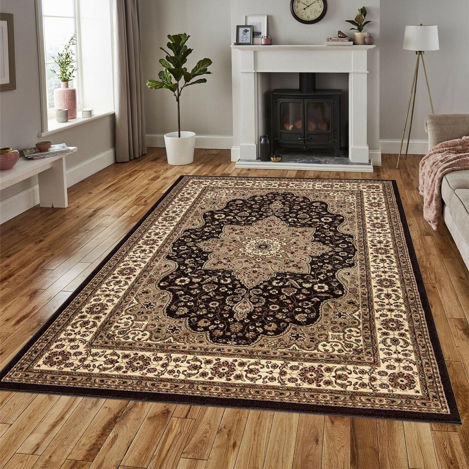 renoazul® Jute Back Turkish Rugs for Living Room 200x290 cm - Washable Brown Livingroom Rug Large - Rome Vintage Carpets For Bedrooms