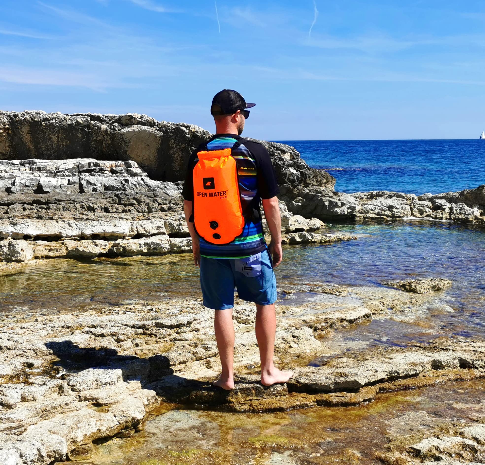 OPENWATER Bouée gonflable pour la natation et le sac à dos 3en1 - grande bouée avec une poche sèche pour les choses 28L - bouée de triathlon