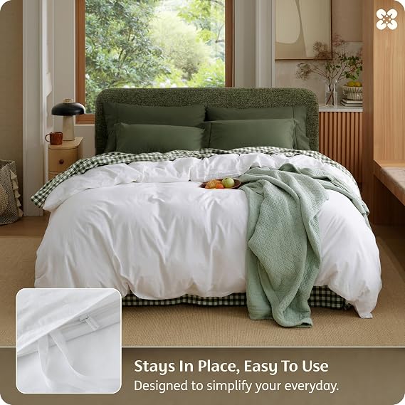 Bedsure PureWoven 100% Washed Cotton Duvet Cover Only, Queen, Bright White