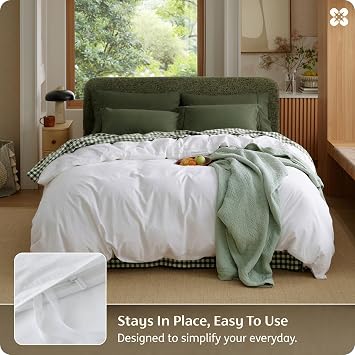 Bedsure PureWoven 100% Washed Cotton Duvet Cover Only, Queen, Bright White
