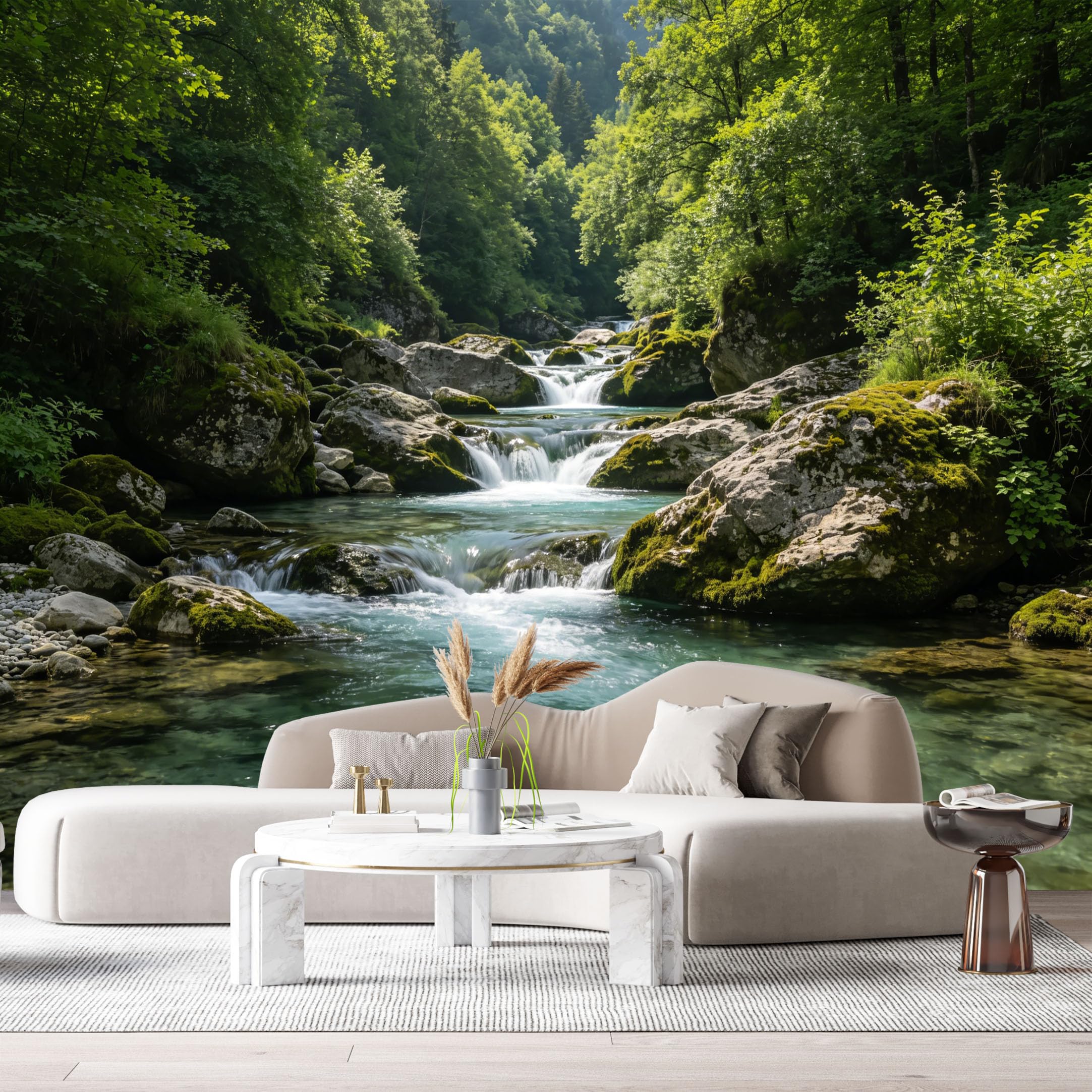 Custom Size Wall Murals Mountain Lake Landscape Waterfall Forest River Stream SelfAdhesive Wall Fabric Removable Large Wallpaper for Photo Living Room