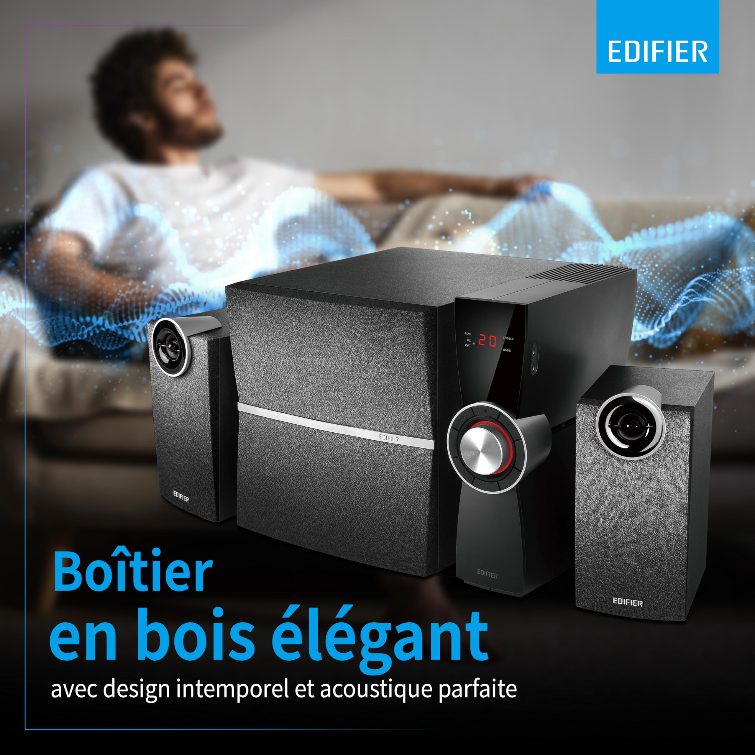 Edifier C2XD - Kit d'Enceintes 2,1 PC Noir Analogique et Optique, Télécommande Sans Fil (53 Watts)