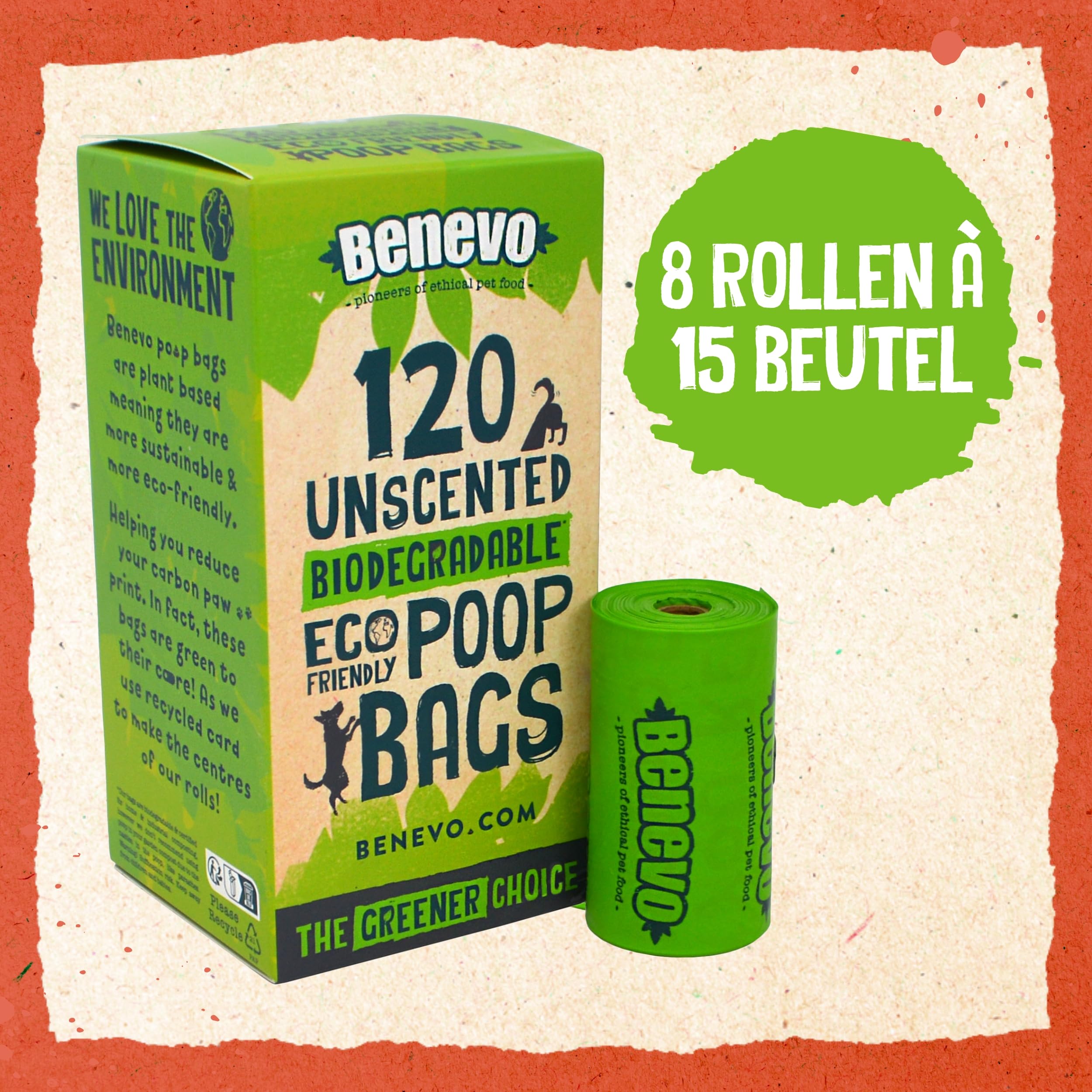 Benevo Biologisch abbaubare Hundekotbeutel 6er Rolls - Kompostierbares Hundezubehör