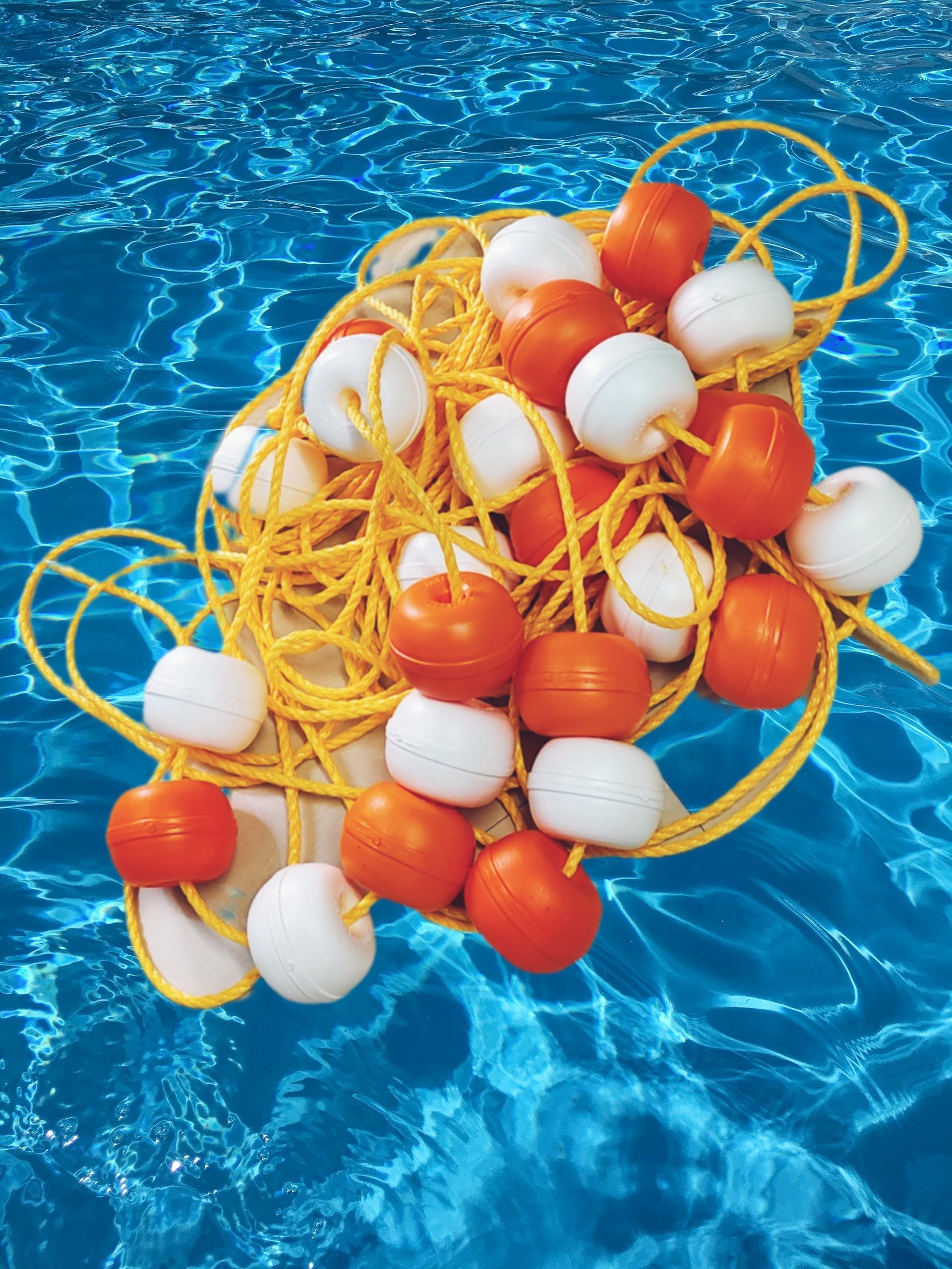 25 Meters Swimming Pool Lane Marking Divider Floating Partition Nylon Rope Marker with Plastic Floats Ball, Pack of 1 (Mix Colour Ball Floats)-image-46