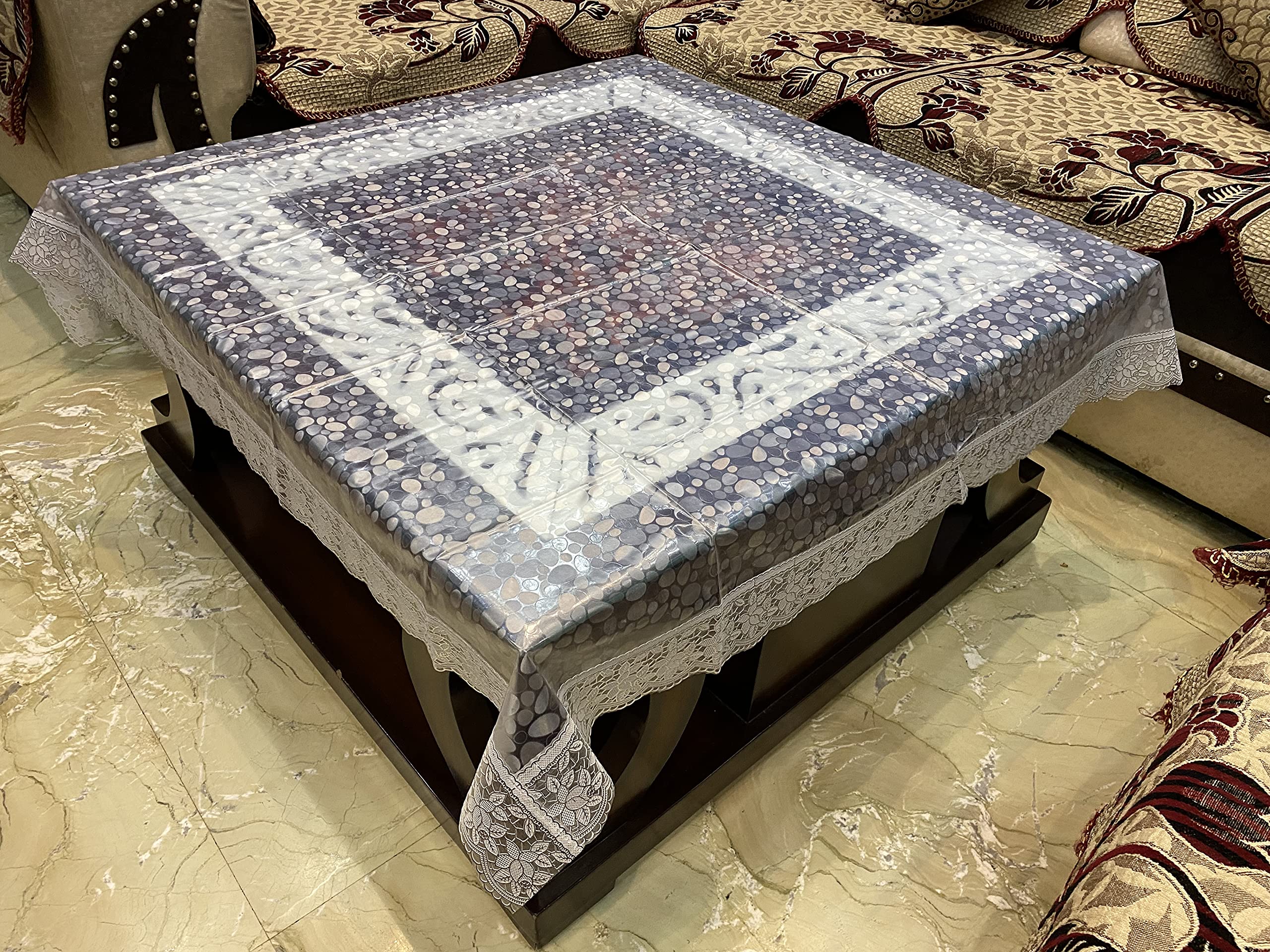 Jainco Decor Waterproof 4 Seater Transparent Square Dining Center Table Cover (Stone Embossed, 48" x 48", Silver Border)(Plastic, Pack of 1) (B099WSQRXT) Amazon Price History, Amazon Price Tracker