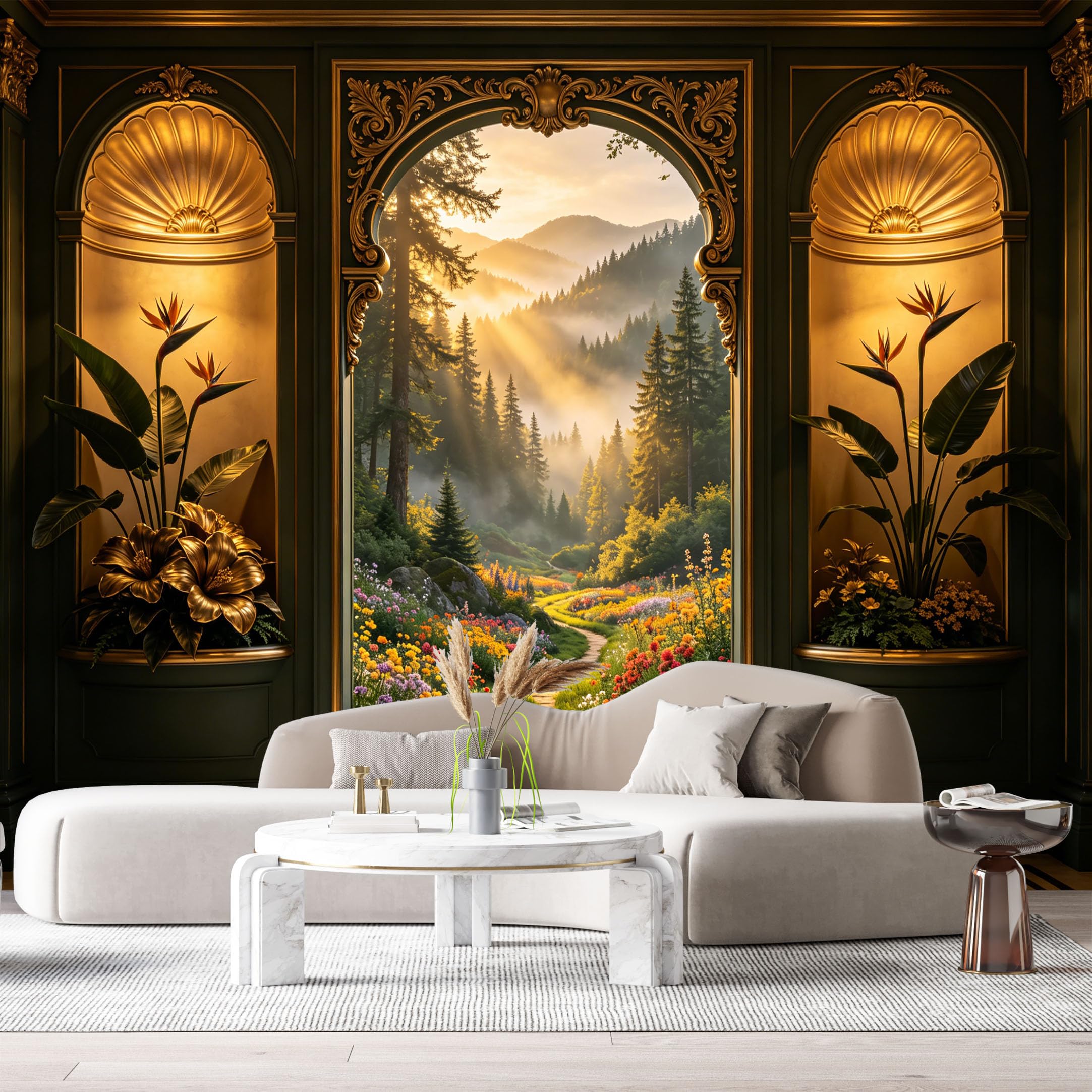 Custom Size Wall Murals Neoclassical Archway Forest Landscape 3D Trompe L'Oeil SelfAdhesive Wall Fabric Removable Large Wallpaper for Photo Living Room