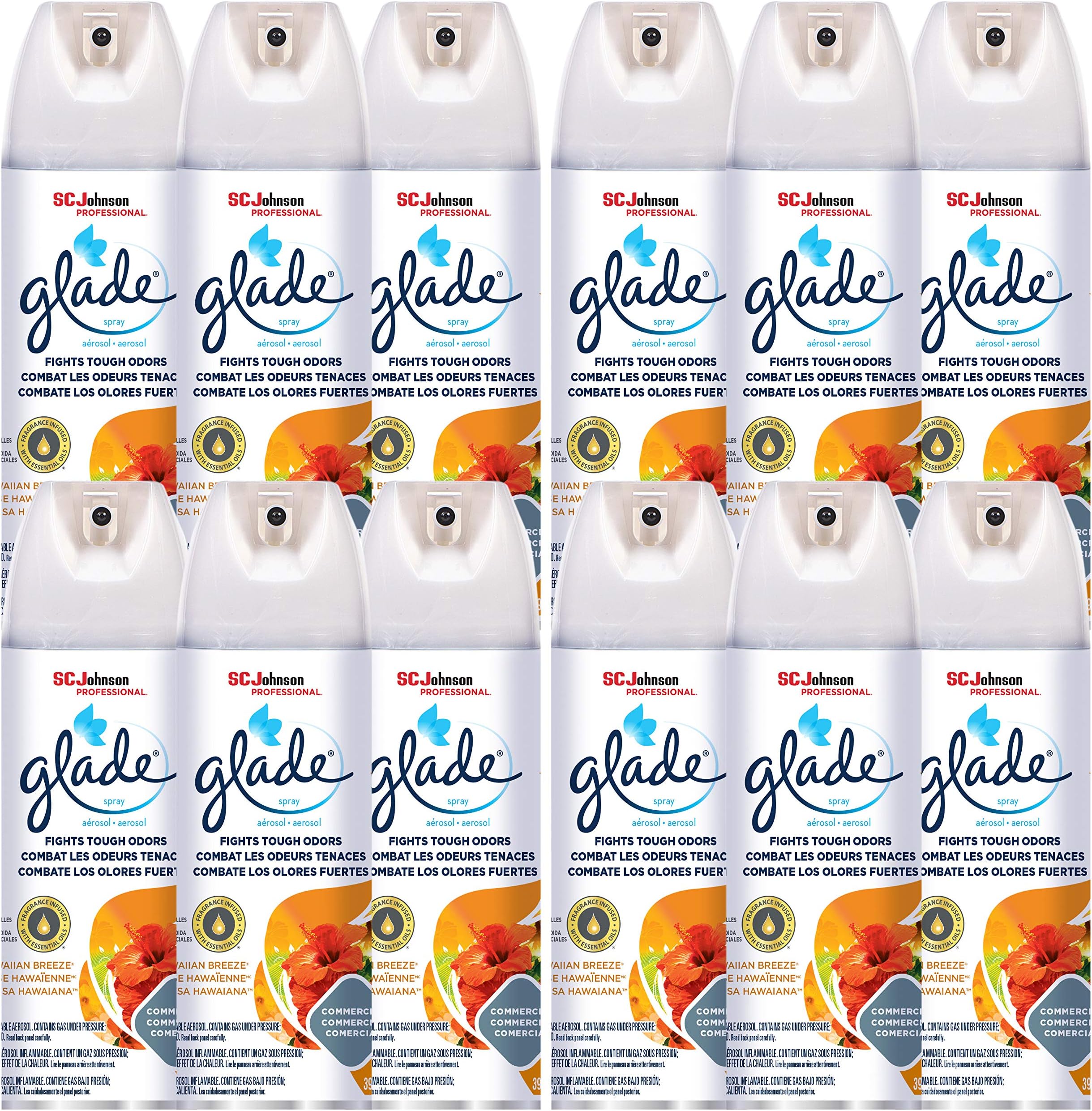 SC Johnson Professional Glade Air Freshener and Odor Spray, Hawaiian Breeze, 13.8 Oz, 12 Count