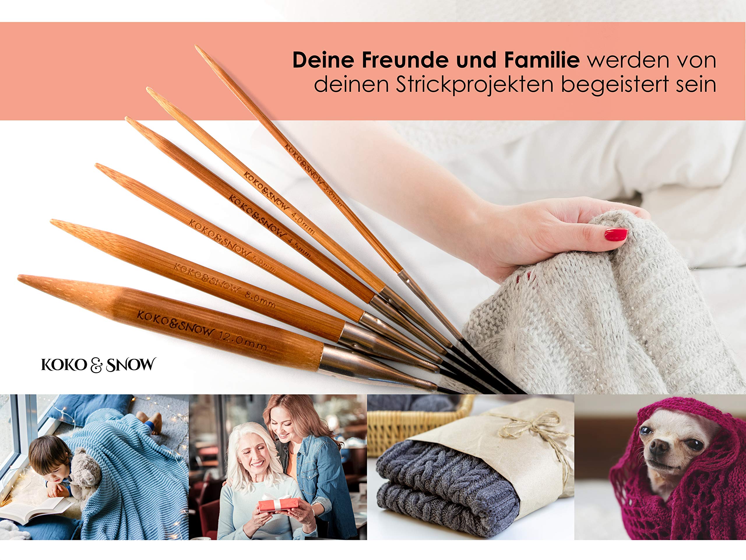 KOKO & SNOW Rundstricknadel Set - Bambus mit inspirierenden Sprüchen - 6er Stricknadeln Set (ohne Sprüche)