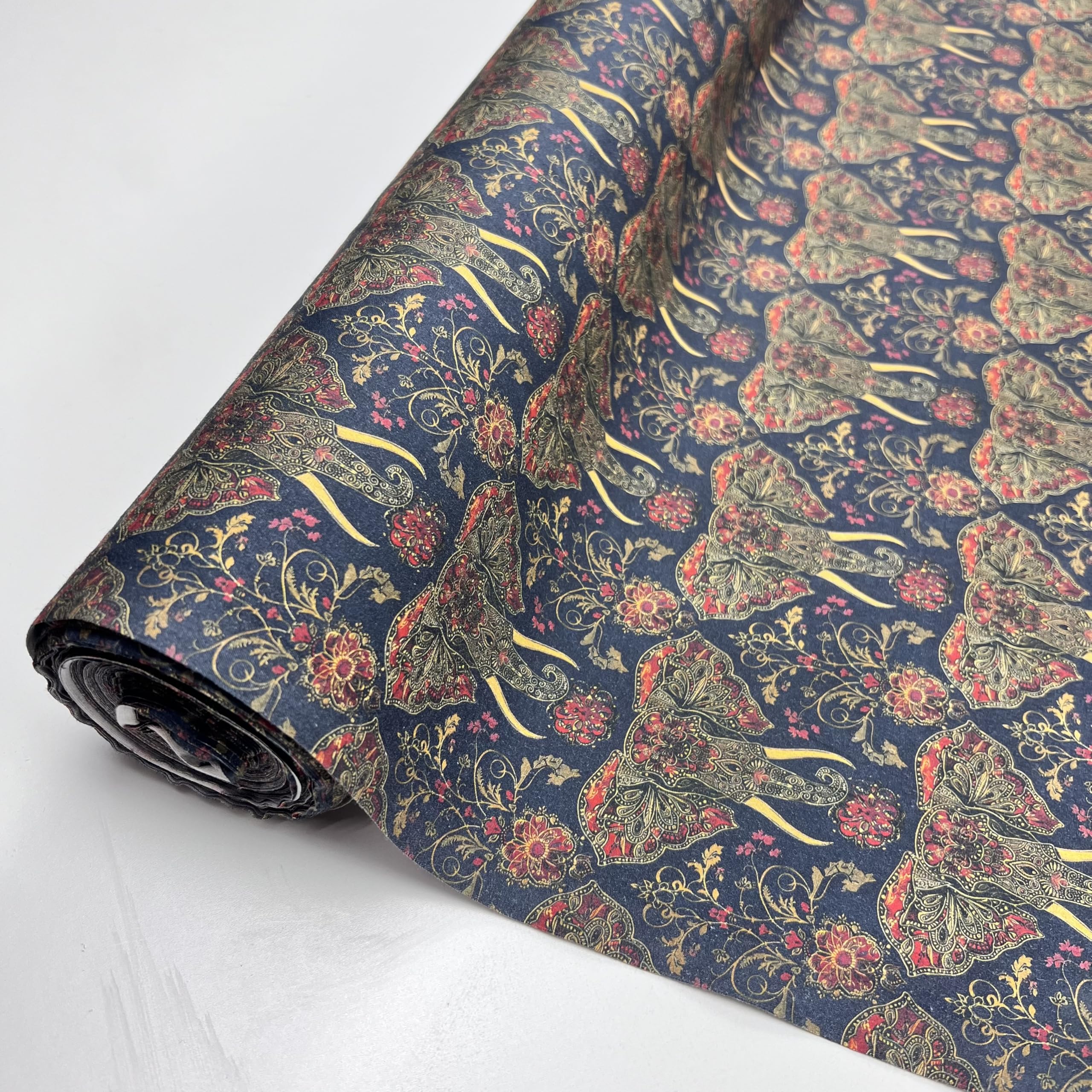 Pyrhan Elephant Floral 100% Cotton Fabric By the Metre, Sewing Material 45-inch Wide Floral Print Cotton Material by the metre. Ideal to use with Any Lining Fabric, Making Fat Quarters