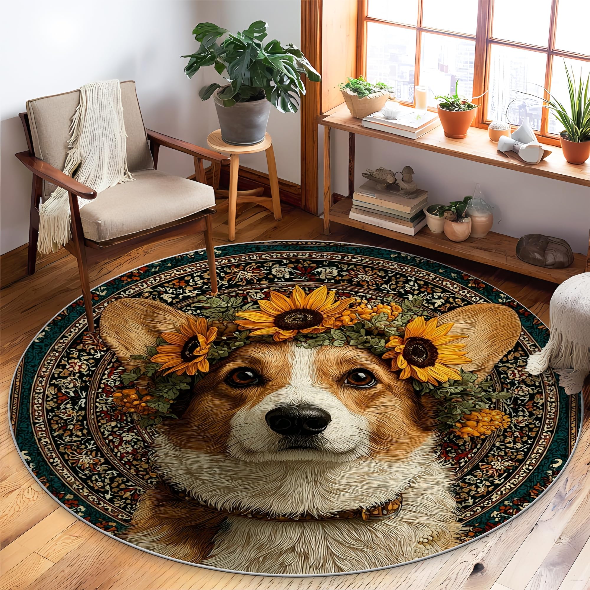 Tapis bohème rustique pour chambre à coucher Corgi en maille douce
