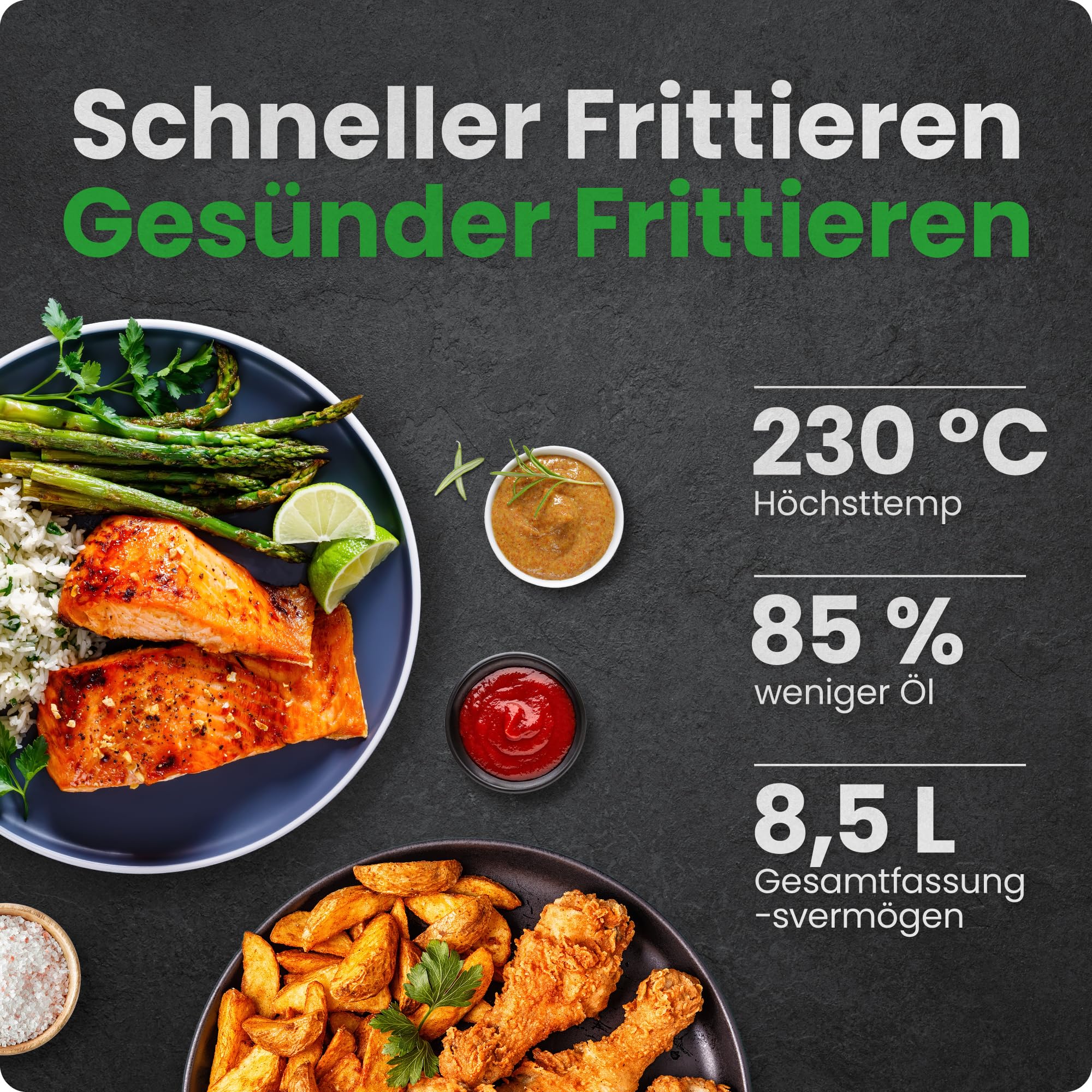 Chefman TurboFry 6-in-1 Heißluftfritteuse 8,5L, 230 °C, XL-Korb | Sichtfenster, Heißluftfrittieren, Backen, Grillen, Aufwärmen, Dörren, Auftauen, Schwarz