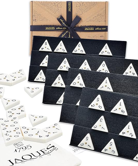 Jaques of London Premium Quality Triangle Dominoes - Full Size Heavy Weight Triangle Dominoes with FULL Rack Set - Quality Storage Bag