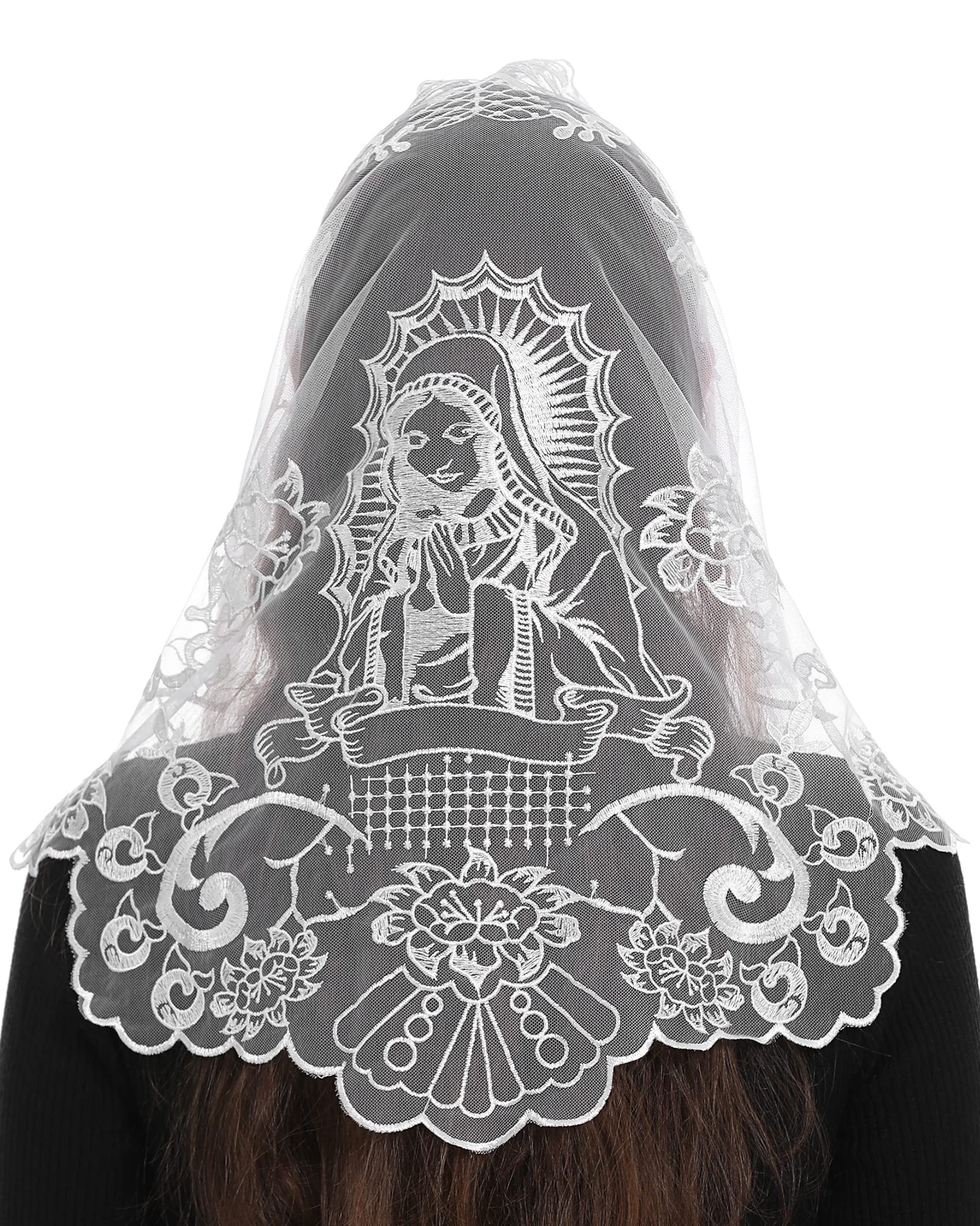 Bozidol Catholic Lace Mantilla Veil - Marian Apparitions Embroidery Spanish Church Mass Scarf Chapel Prayer Christian Veil