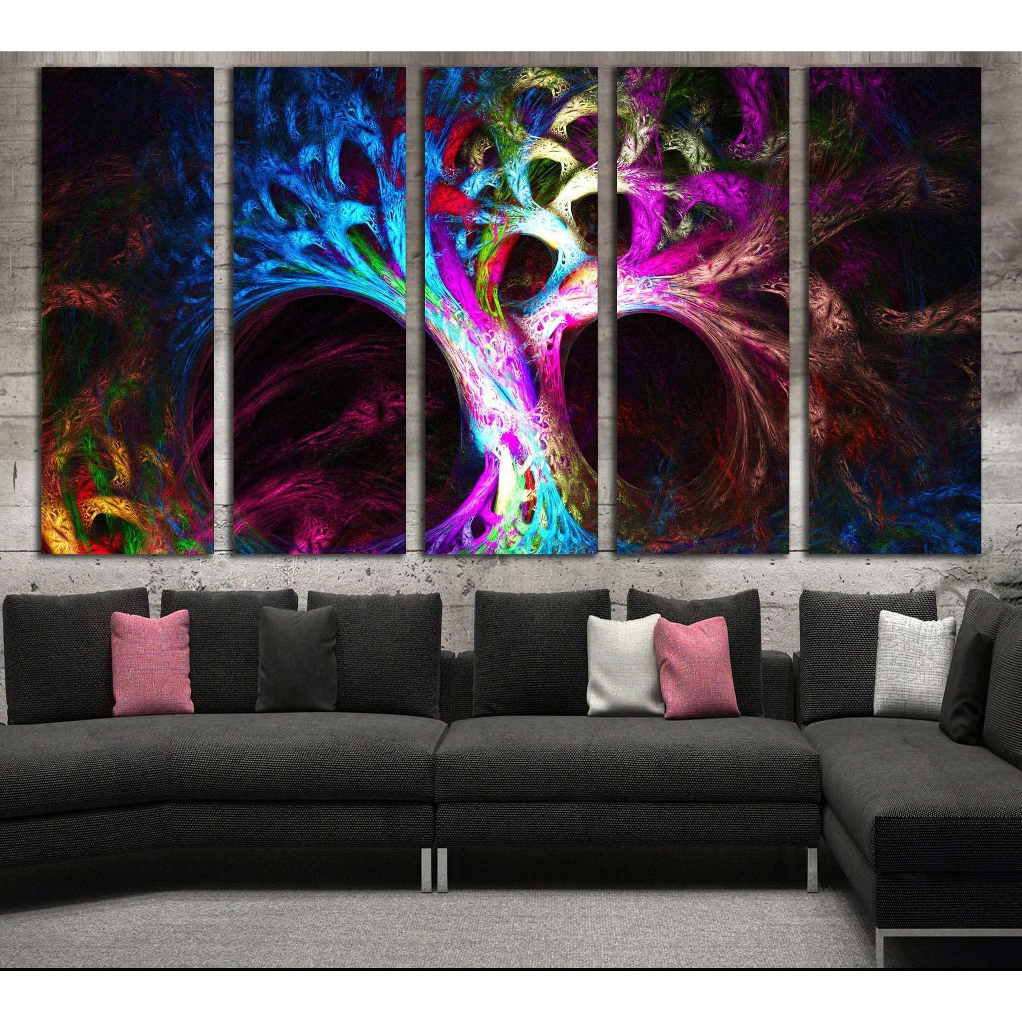 Cuadro en lienzo abstracto de árbol №841 para salón, 5 paneles, 200x100 cm 4