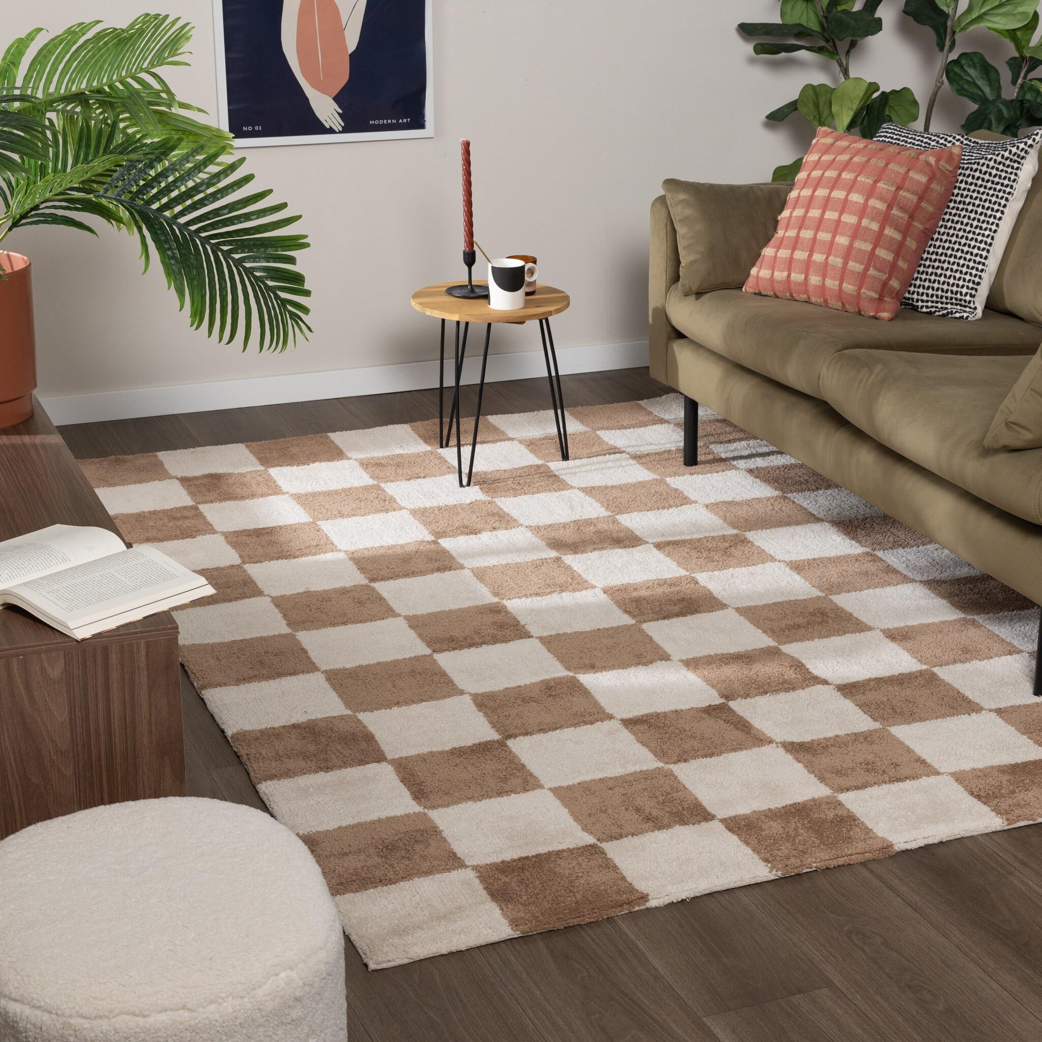 Tapis de salon damier FRAAI 140x200 cm rectangulaire, la qualité supérieure