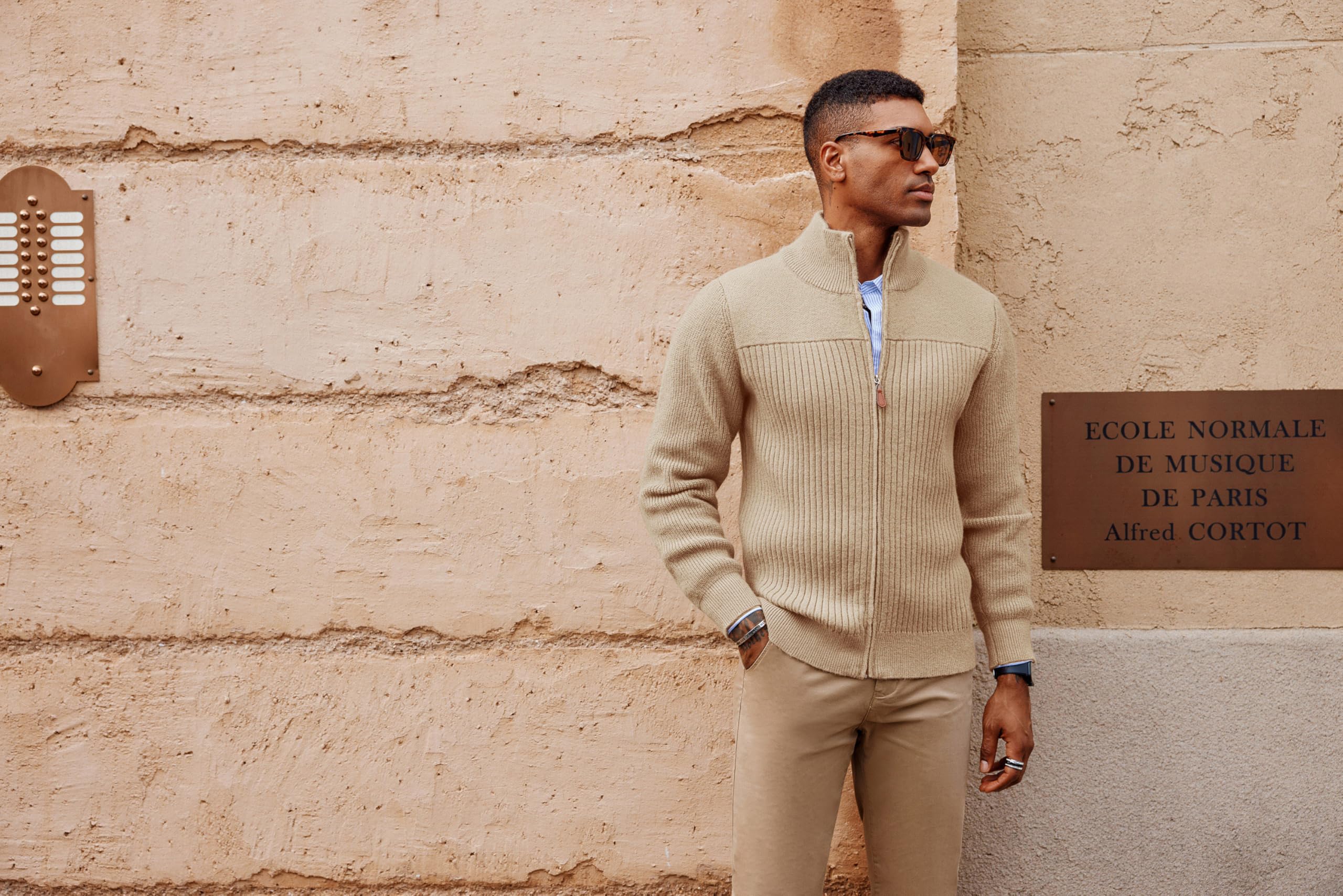 PJ PAUL JONES Cardigan à fermeture éclair intégrale pour homme - Col montant - Coupe droite
