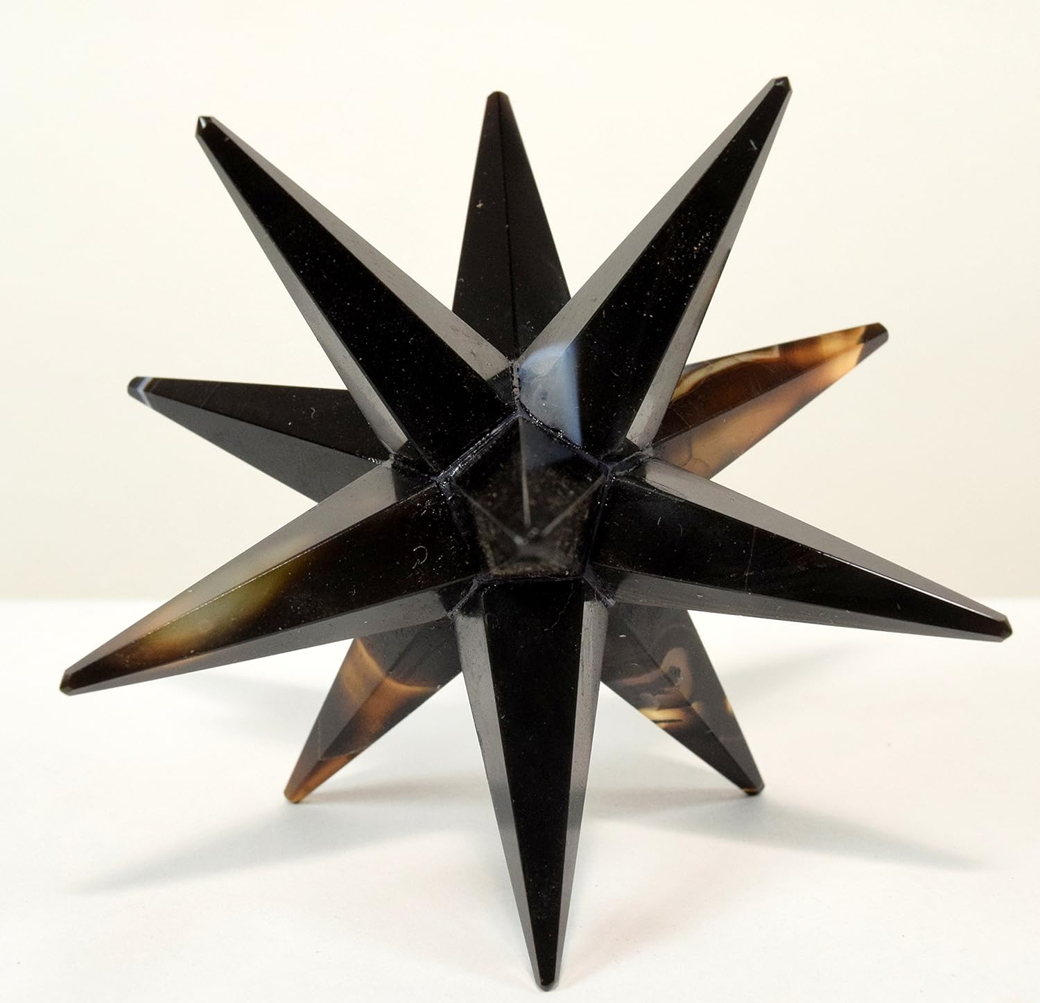 HC Set: 3.2" Multicolor 12 Point Agate Merkaba Star Banded Natural Polished Crystal Sacred Geometry Star Chalcedony Mineral Hand Carved Stone Star - India + One Polished Aragonite Cabochon from Peru