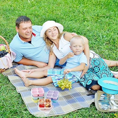 Miniatura 6 de sumdepot Paquete de 6 cajas Bento para adultos, recipientes de alimentos de 4 compartimentos con tapa transparente, contenedores reutilizables para