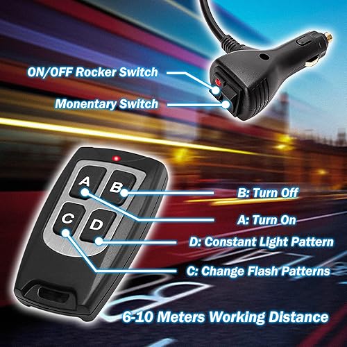 Miniatura 4 de Barra de luces ámbar estroboscópicas de emergencia 2 en 1 para vehículos, camiones, control remoto inalámbrico (ámbar, 2 x 12.8 pulgadas)