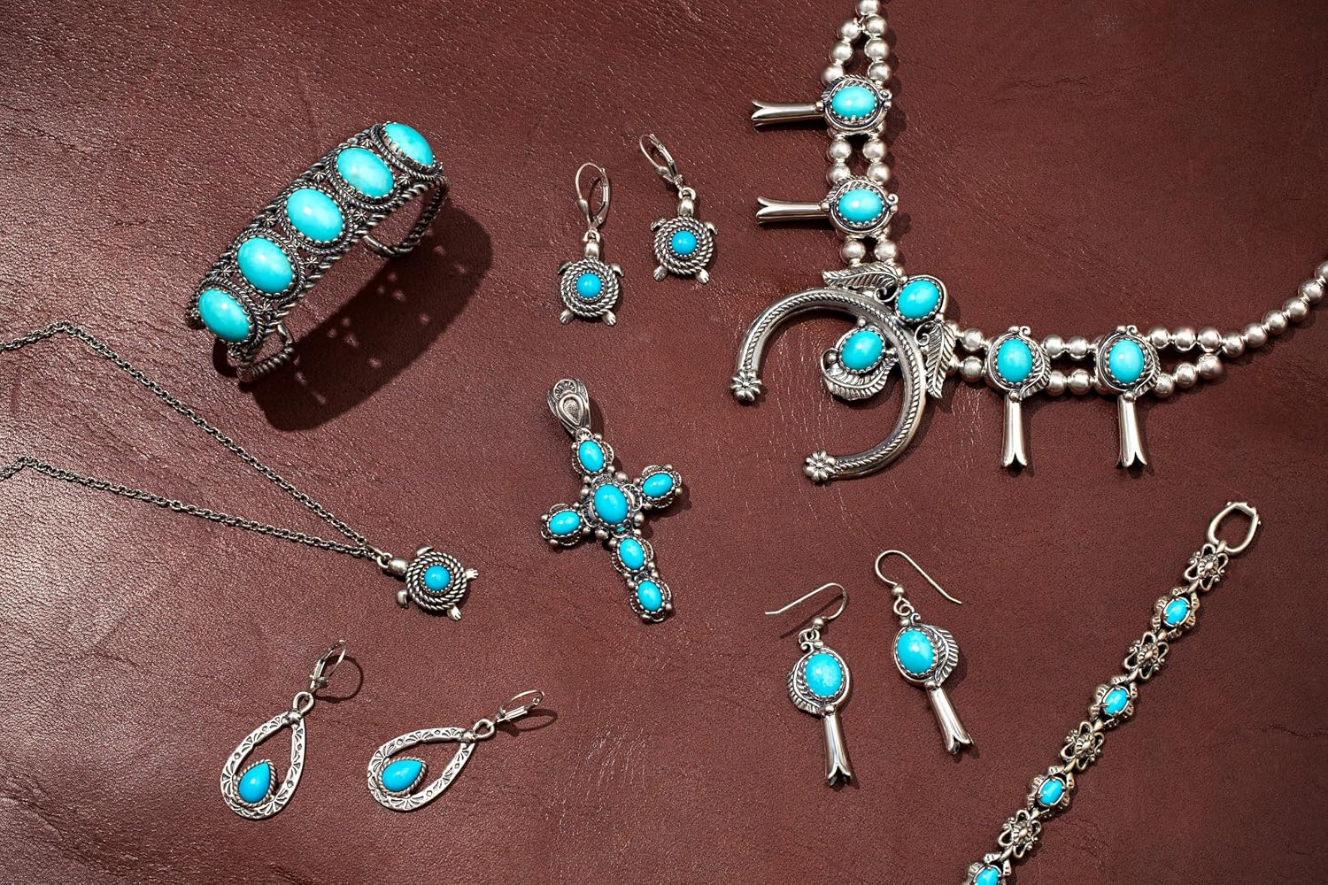 American West Jewelry Sterling Silver Women’s Drop & Dangle Earrings Leaf and Squash Blossom Design Choice of Gemstone