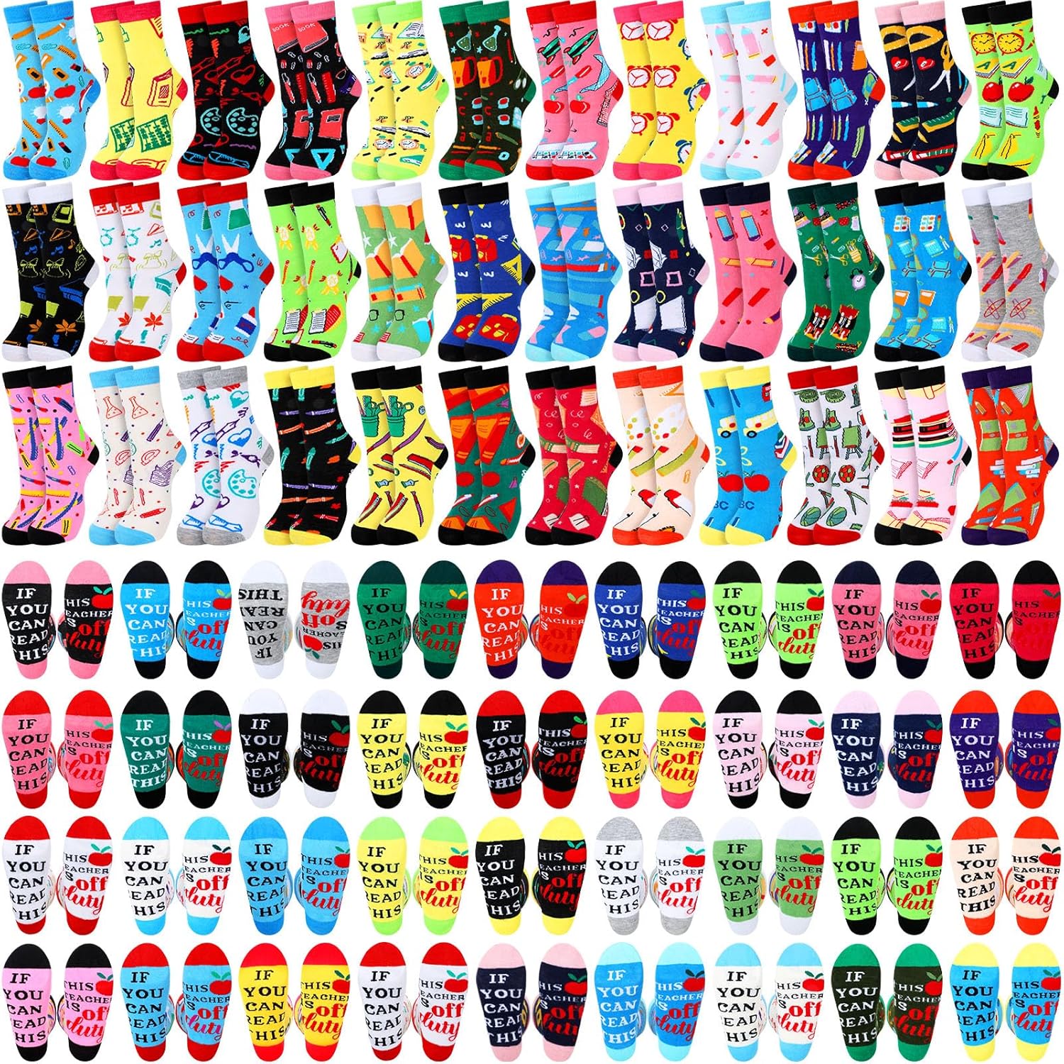 Jeyiour 36 Pcs Funny Teacher Crew Socks Cotton Novelty Knit Socks Appreciation Gift for Teachers' Day Graduation Birthday