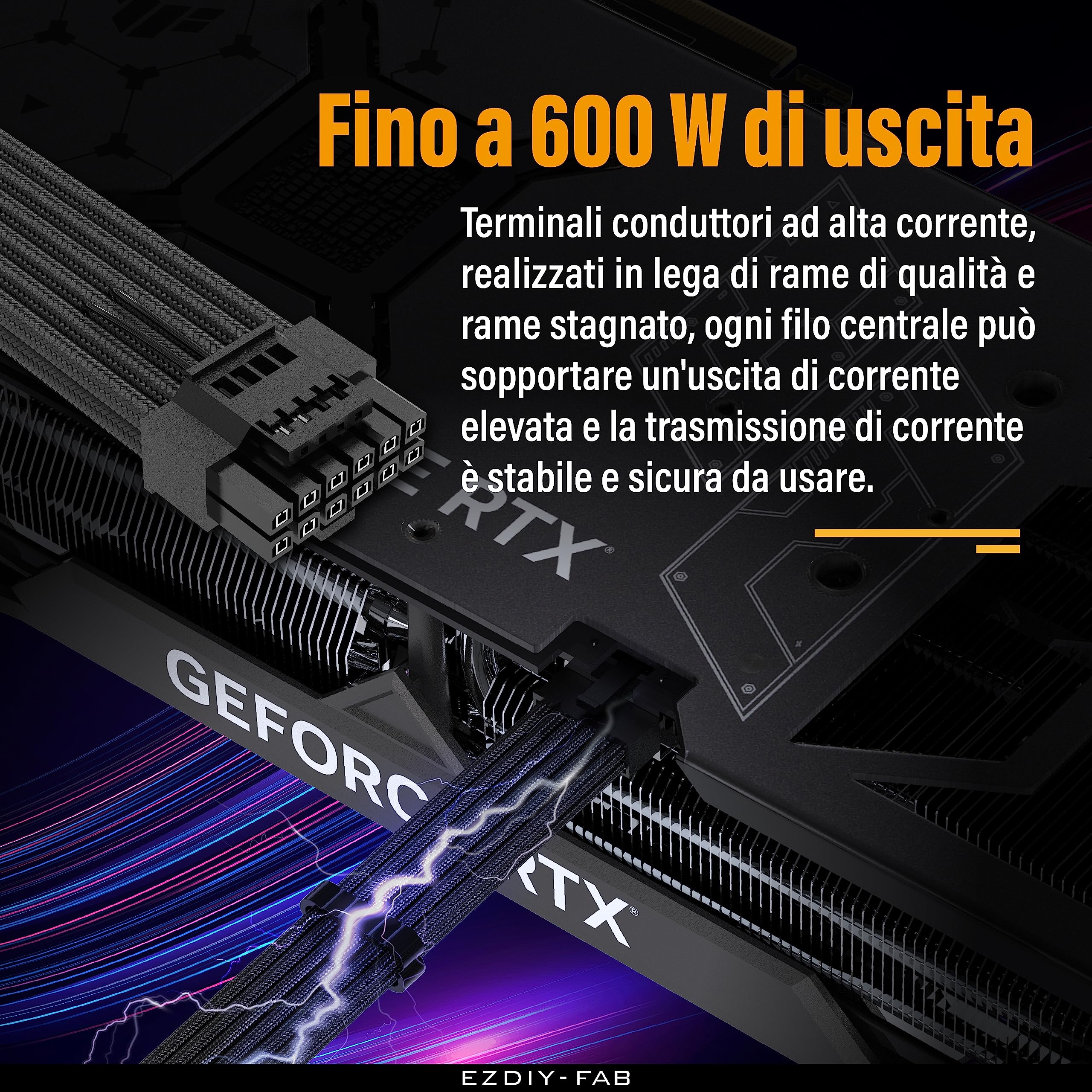 EZDIY-FAB Cavo di Estensione Manicato per Alimentazione GPU PCIe 5.0 16 pin (12+4) 12VHPWR,Maschio a Femmina, Compatibile con RTX 5080, 5070, 4090, 4080, 4070, 16AWG con Pettini per Cavi/Nero