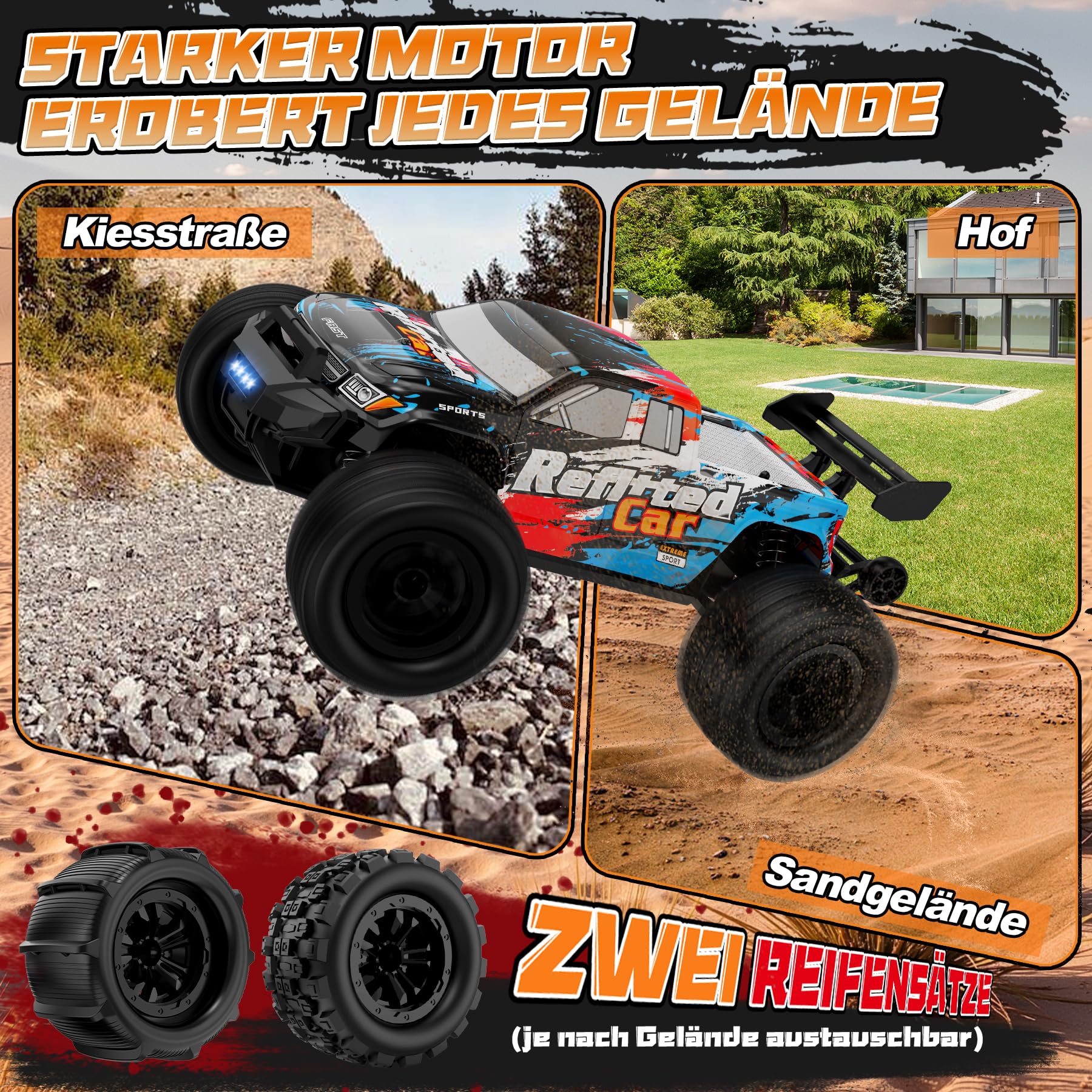 1/16 4X4 High-Speed RC auto Monstertruck für Jugendliche ab 14 Jahren | 50+ KM/H Spitze, 390 Motor, Langlebige Achse & Aufhängung, 3000 mAh Akkus, Geschenk zum Muttertag oder Geburtstag