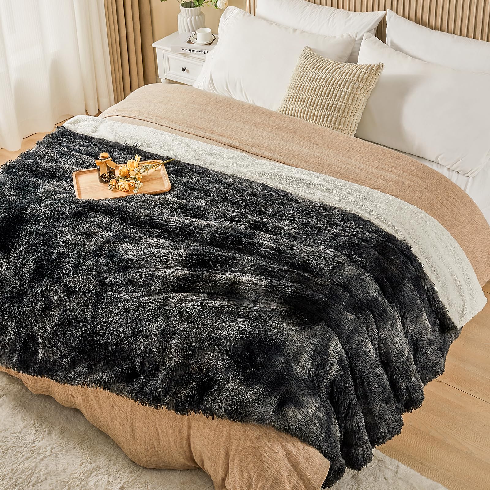 HOMFINE Luxe knuffeldeken van imitatiebont Deken van imitatiebont - Decoratieve bontdeken Deken, knuffeldeken van bont pluizig voor slaapbanksprei,130x150CM Bruin