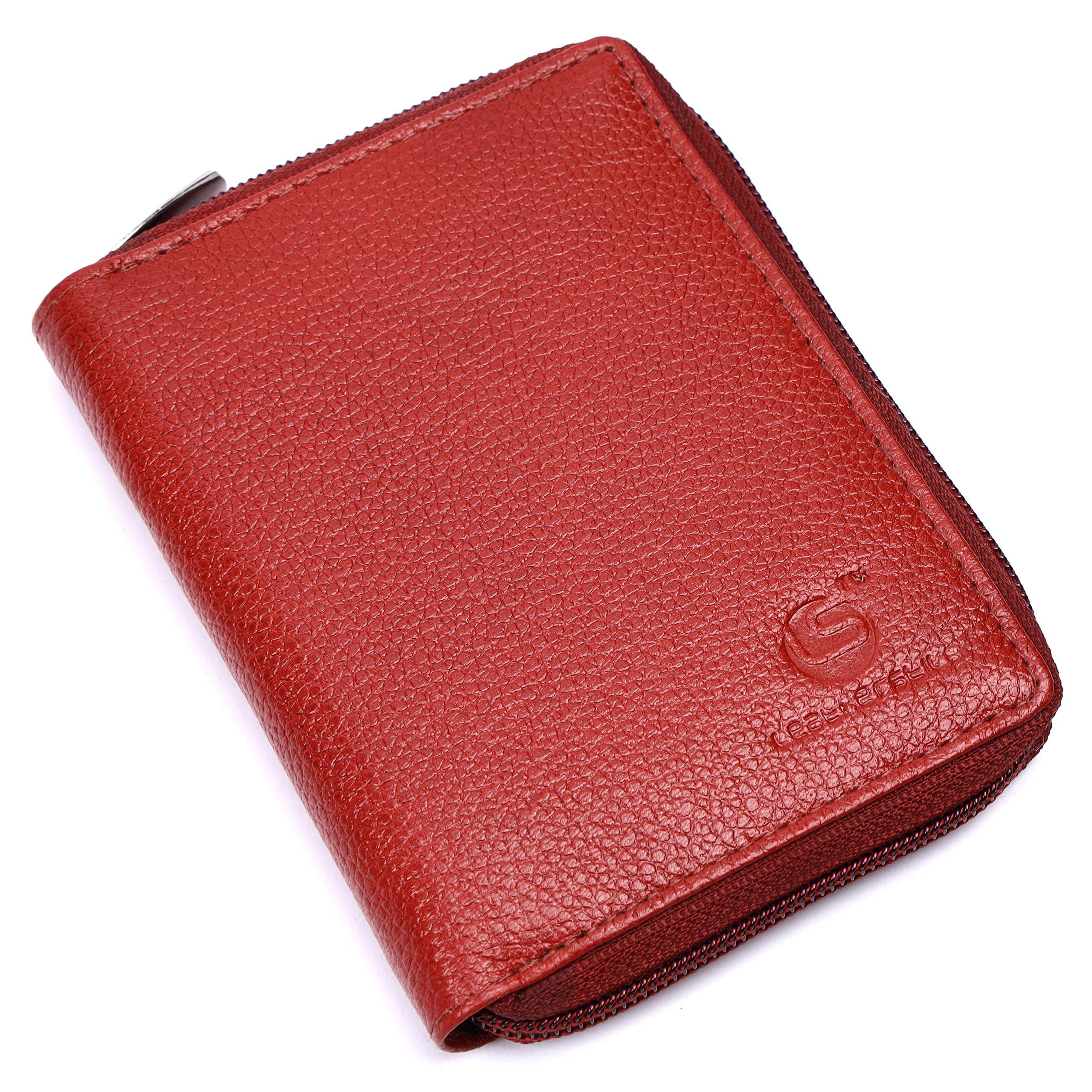 LeatherstileRFID Protected Red Genuine Leather Clutch Wallet for Women with Zipper Clouser