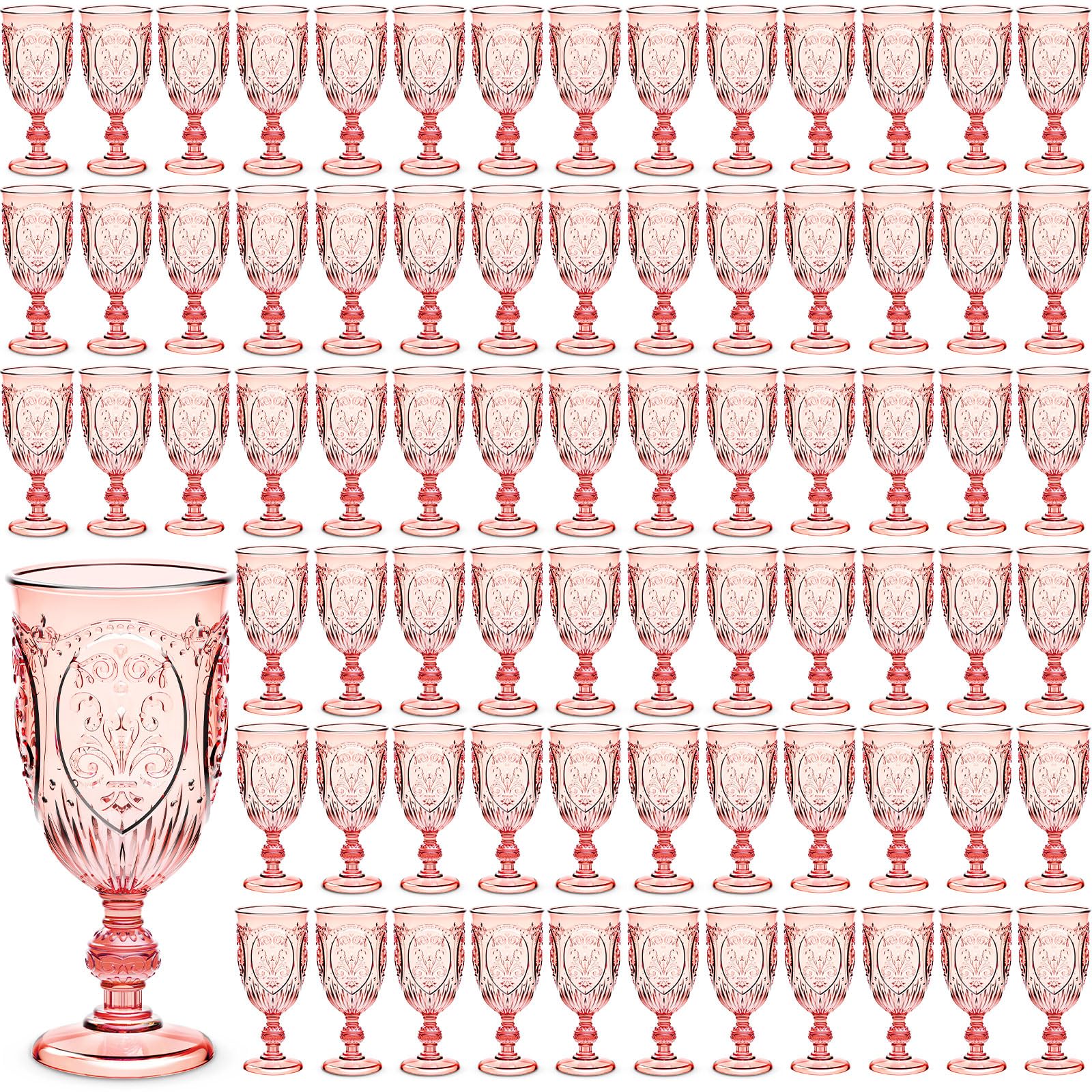 Wiwiqing 100 Pcs Plastic Wine Glasses Vintage Goblets,Pink
