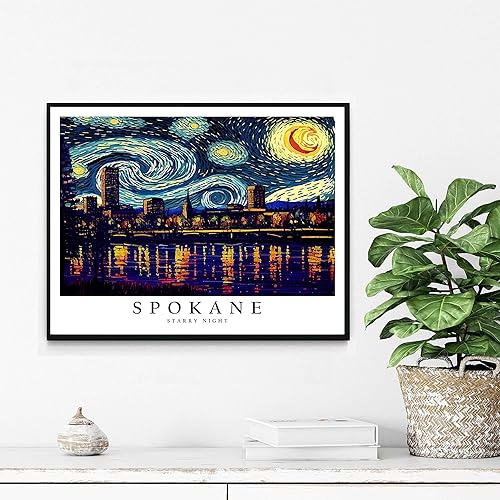 Miniatura 5 de Spokane - Póster impreso artístico de Spokane con temática de noche estrellada de Spokane, decoración de pintura artística de Washington para