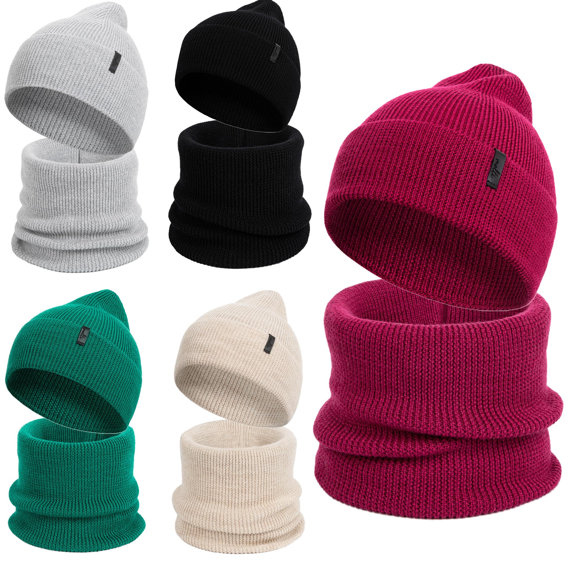 molti Dziecięca czapka beanie i komin – wełna z merynosów, czapka z dzianiny i szal typu loop dla chłopców i dziewczynek, ciepła i oddychająca, wiosna i jesień, w 5 kolorach