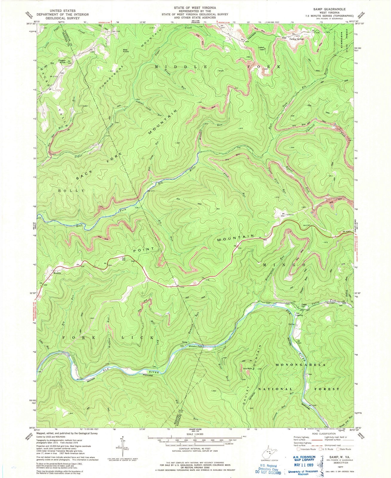 West Virginia Maps - 1977 Samp, WV - USGS Historical Topographic Wall Art : 24in x 30in, Large Wall Art Map