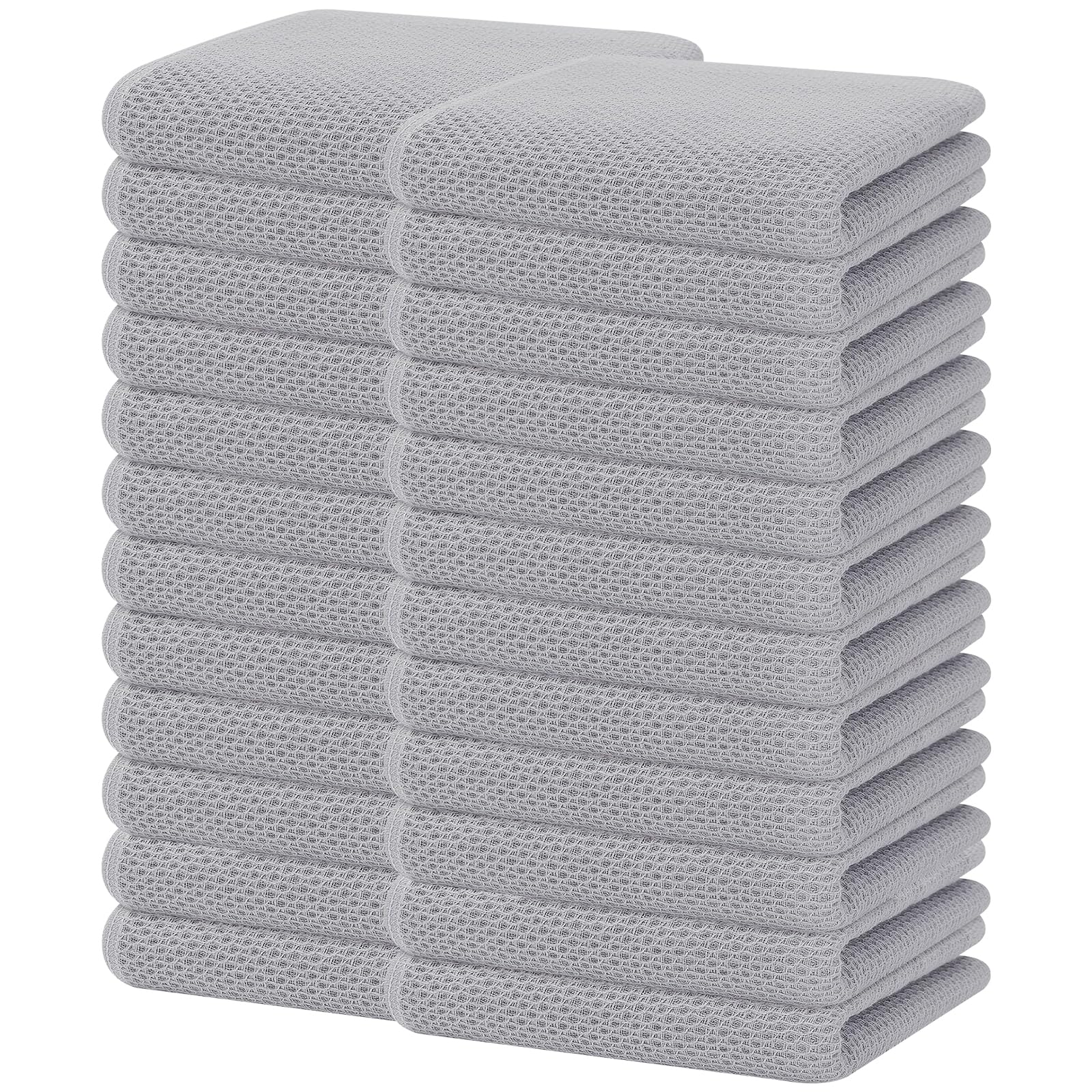 Homaxy 100% Cotton Waffle Weave Kitchen Dish Towels 24-Pack, Light Gray