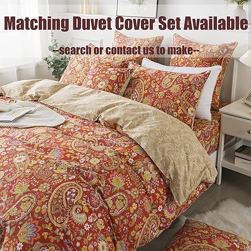 Miniatura 6 de FADFAY Juego de sábanas de cachemira, tamaño individual, bohemio, damasco, cachemira, lujoso, naranja, bohemio, cachemira, juego de sábanas de