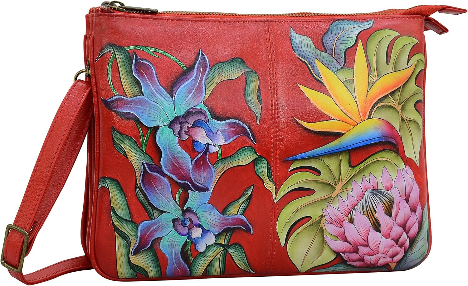 Women's Anuschka Leather With Hand Painted Little Mermaid Cross Body Handbag e