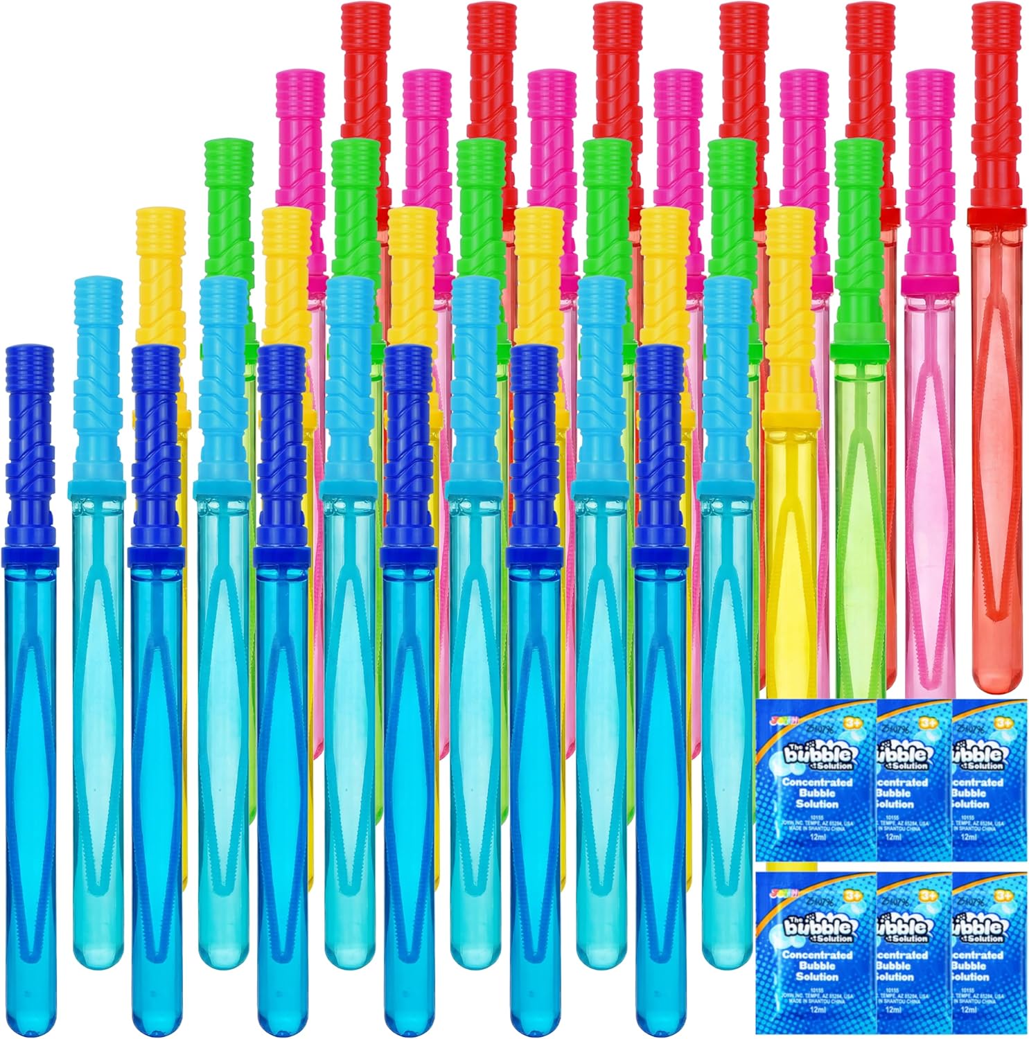 JOYIN 48 PCS 14.6’’ Big Bubble Wands for Kids, Bubble Wand with Refill Solution for Summer Toy Party Favor, Outdoors Toy Activity, Easter Basket Stuffers, Birthday Gift