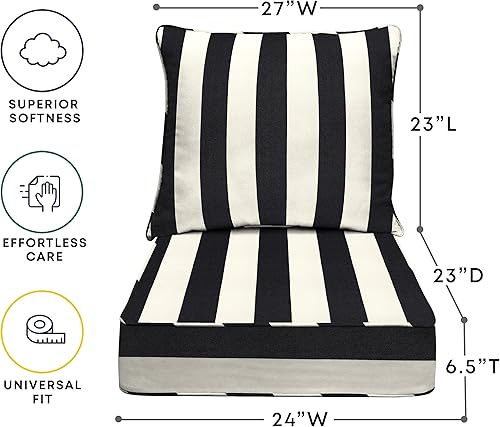 Miniatura 2 de Honeycomb Outdoor Cabana Stripe Black & Ivory - Juego de cojines de patio para asientos profundos relleno de espuma resistente, resistente a la