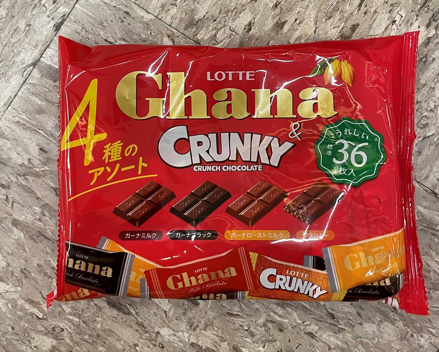 Lotte Ghana & Crunky Share Pack (4.72oz). 36pcs assortment