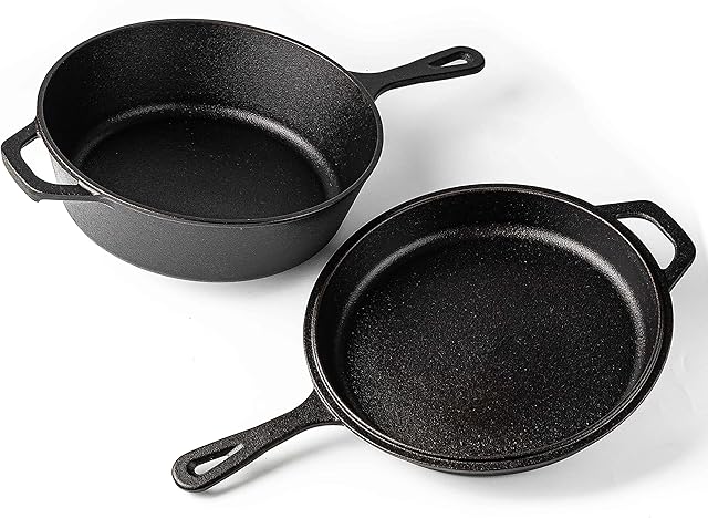 Pre Seasoned Dutch Oven Pot - Cast Iron Frying Pan Griddle - 2in1 Combo Cooker Skillet Lid  3.2 Quart Dutch Oven, 10.25 inch Skillet - by Nuovva