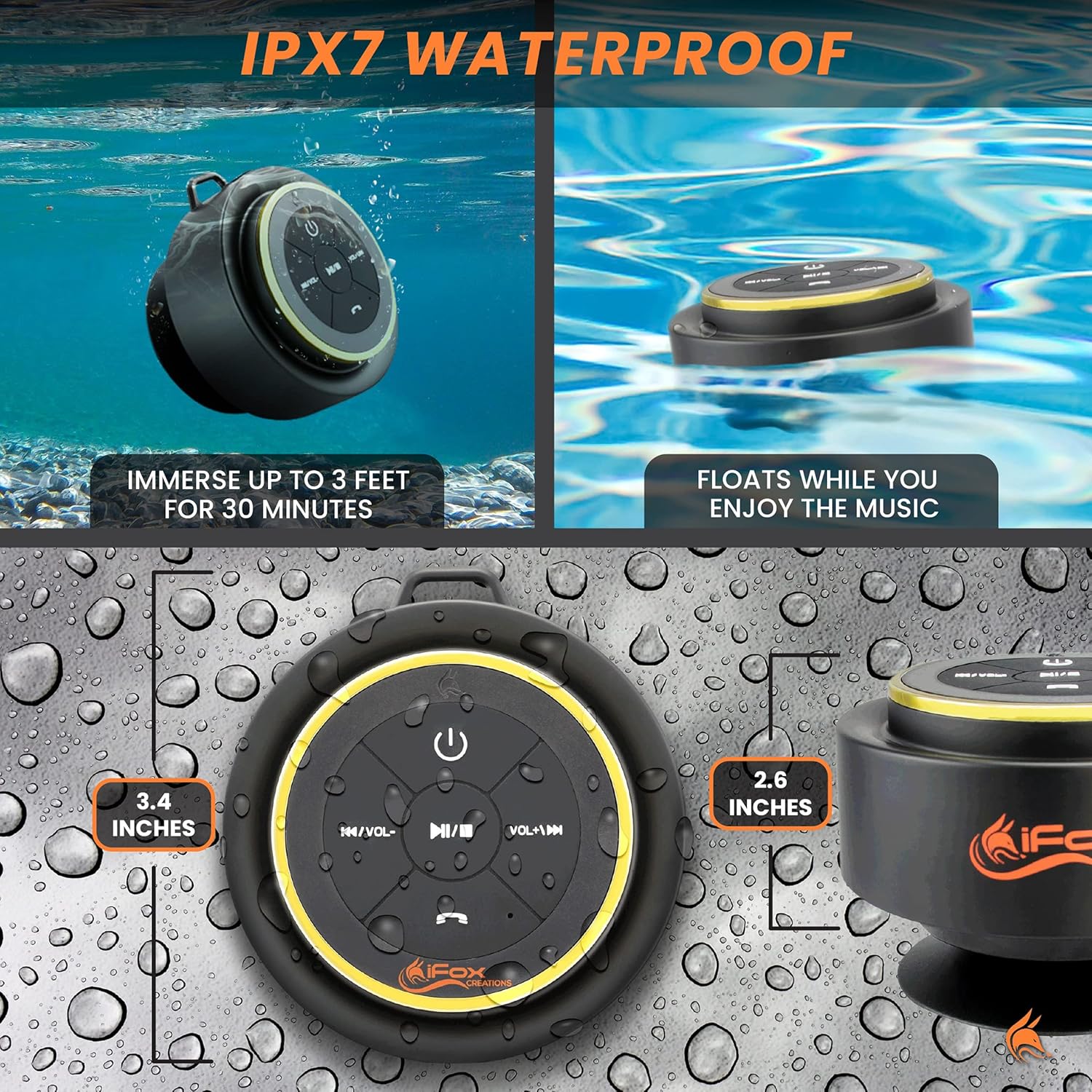 Review iFox iF012 Bluetooth Shower Speaker - Certified Waterproof - Wireless It Pairs Easily to All Your Bluetooth Devices - Phones, Tablets, Computer, Radio