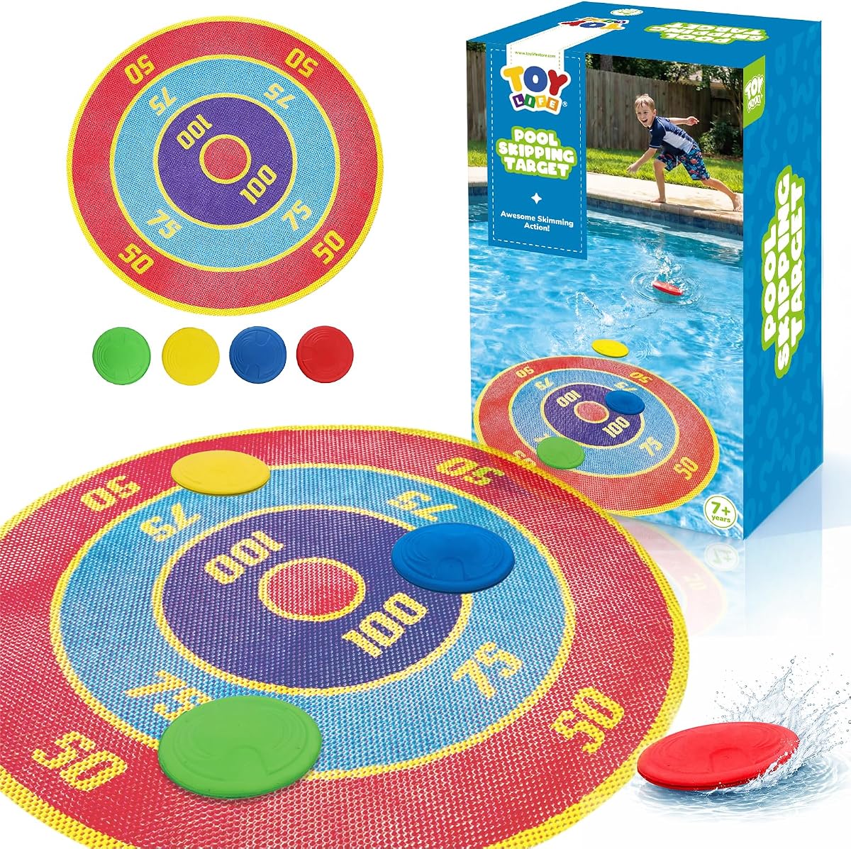 Water Skipping Ball Pool Game, Skip Ball Pool Toys for Kids Teens Adults, Water Bouncing Beach Balls for Swimming Pool Lake, Summer Floating Water Sports Game Mat with Scoring Rings