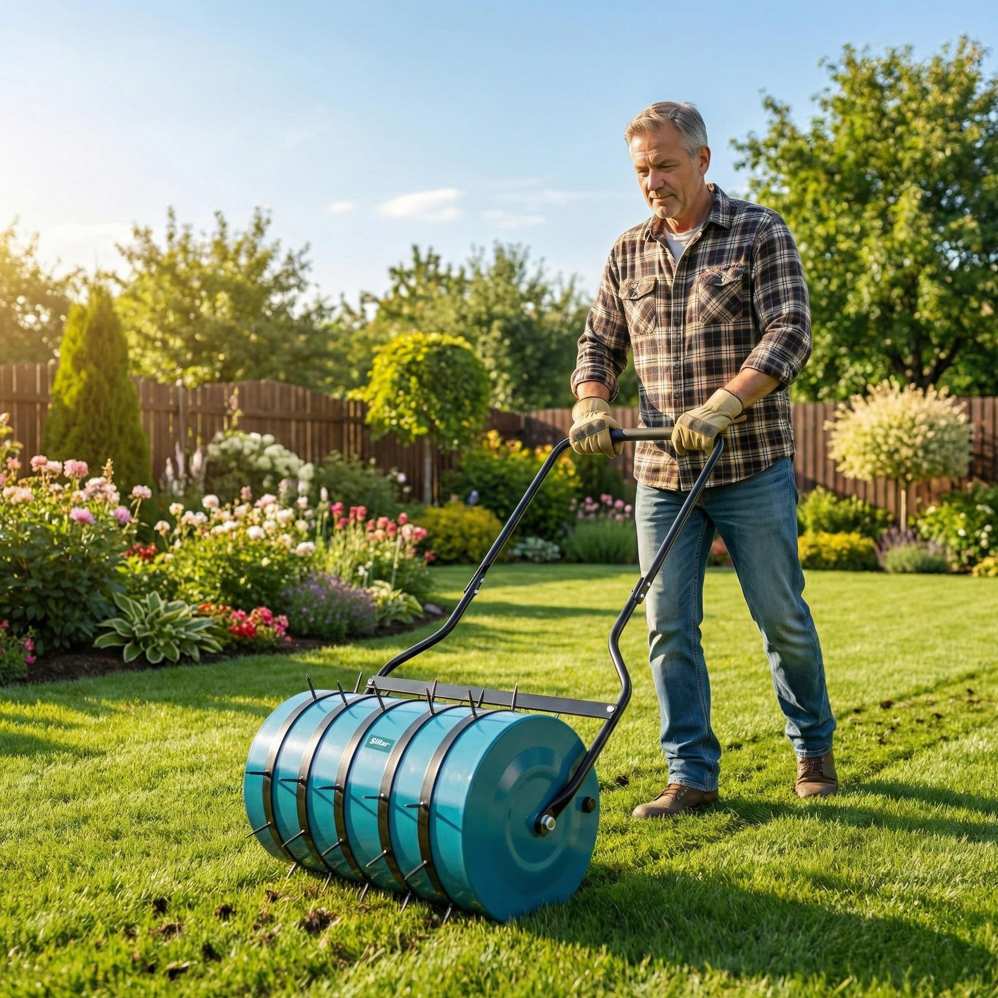 Sillar Anelli Aeratori per Rullo da Prato, 32 cm, Set di 5 Anelli con 30 Punte in Acciaio, Accessorio per Rullo da Giardino, Utensile Manuale per Arieggiare e Rigenerare Il Prato