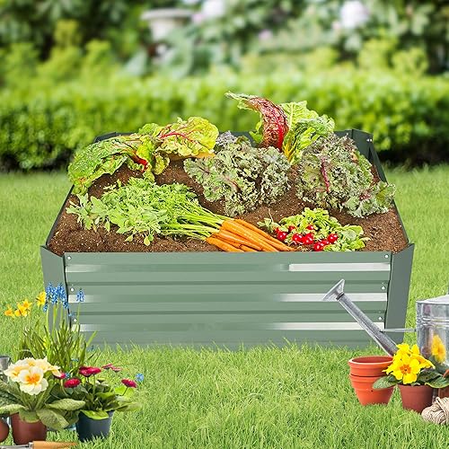 Miniatura 7 de Paquete de 2 camas de jardín elevadas galvanizadas, caja rectangular de metal para cultivo de verduras, fresa, tomate, hierbas, suculentas (cuadrado)